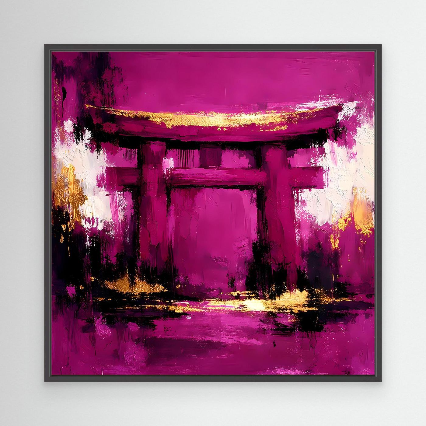 Leinwand Mystisches Torii-Tor in Magenta | Abstraktes Japan Wandbild Moderne Kunst