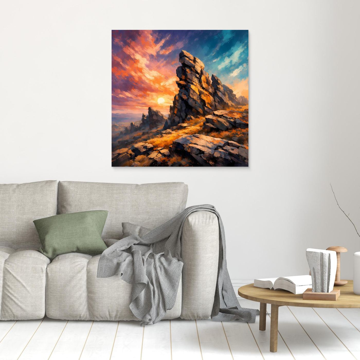 Premium Leinwand Monumentale Felsformation im Sonnenuntergang | Abstraktes Gebirge Wandbild