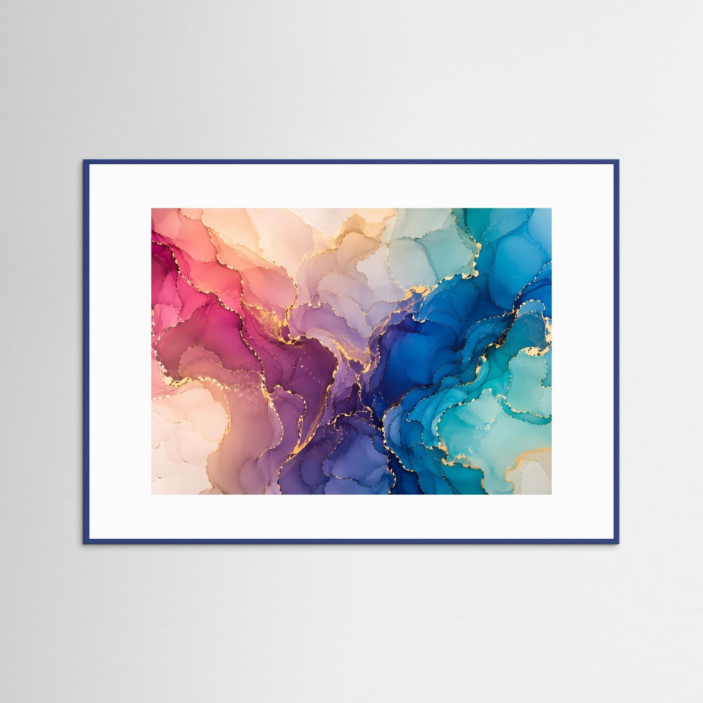 Abstrakte Alkoholtinte Wandbild | Blau Pink Gold Kunst | Fluid Art Poster | Moderne Leinwand | Luxus Marmor Wall Art | Alcohol Ink Dekoration
