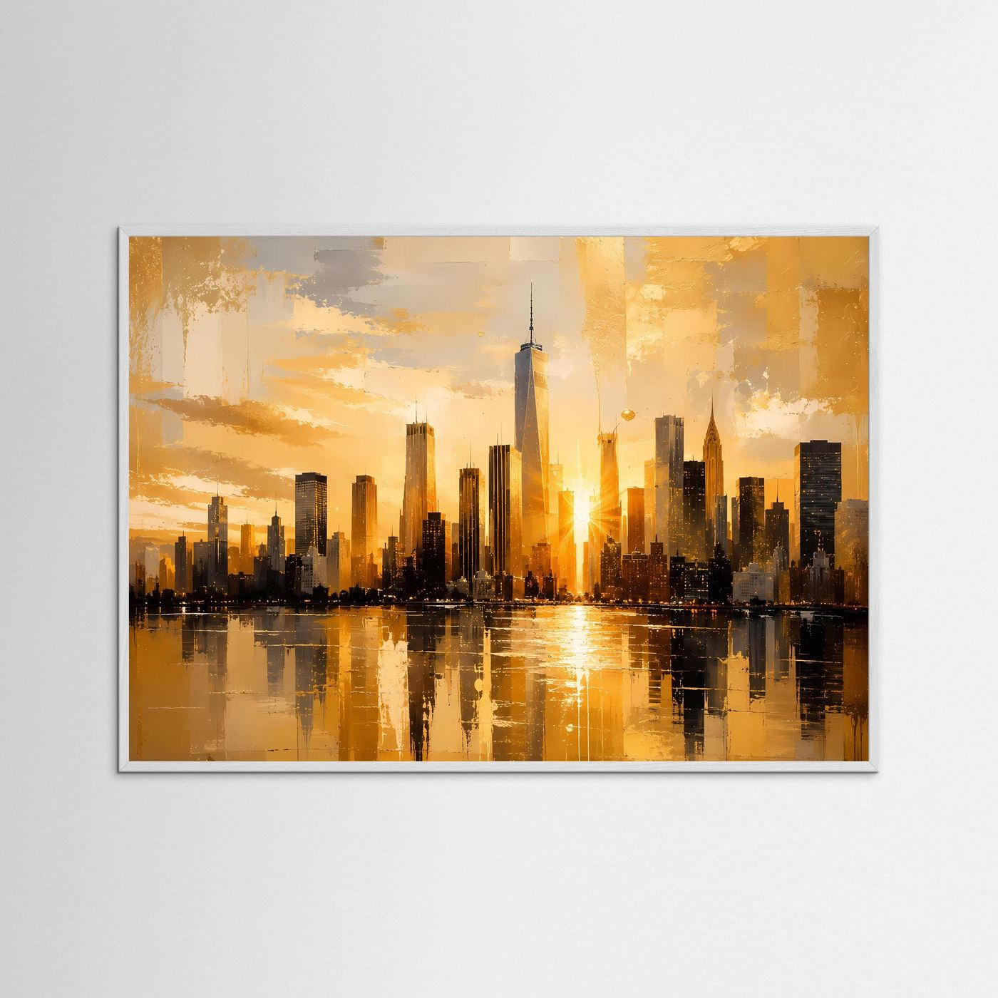 Luxuriöse Skyline von New York in Gold | Moderne City Wall Art Poster Querformat