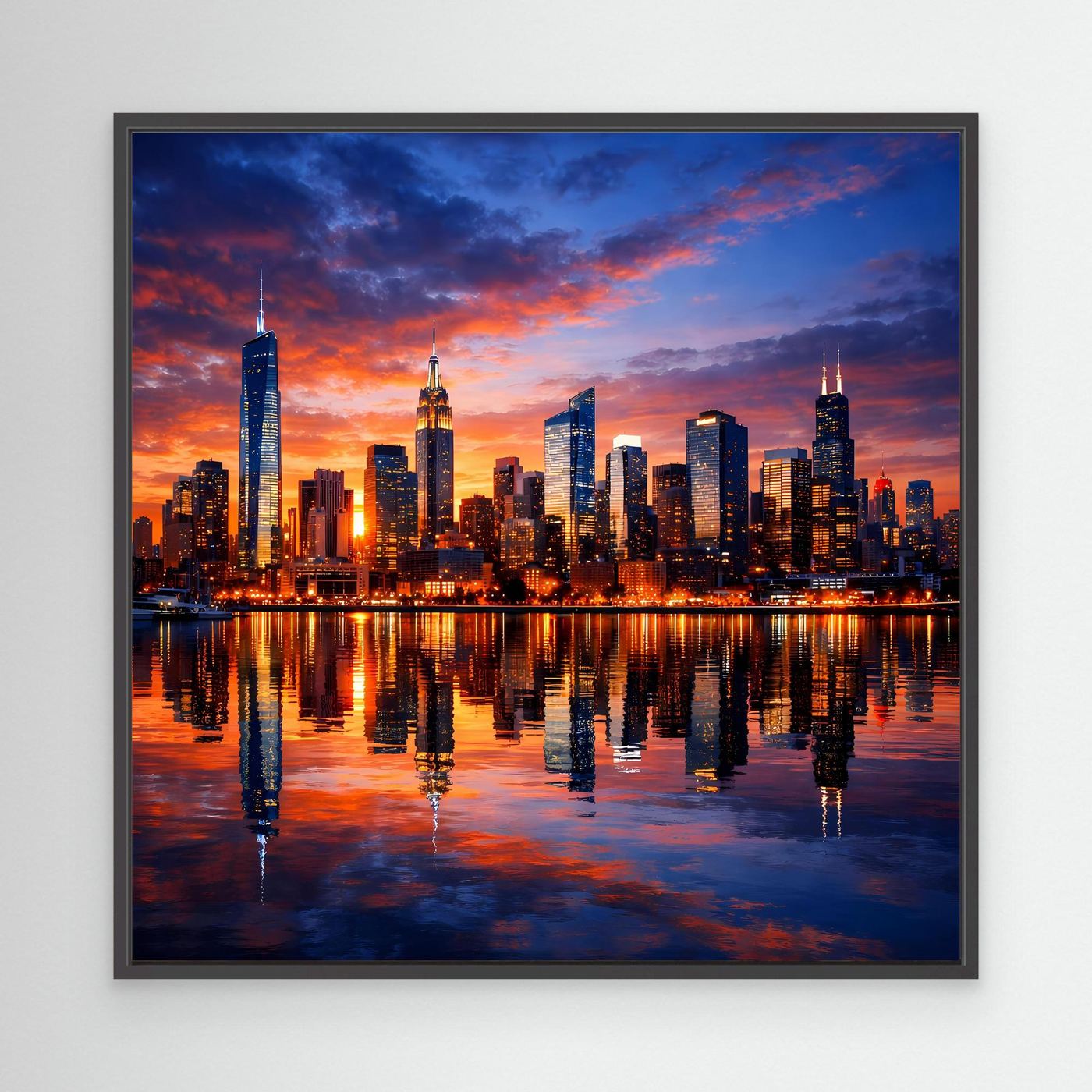 Leinwand Atemberaubende City Skyline im Abendrot | Urbanes New York Stil Wandbild