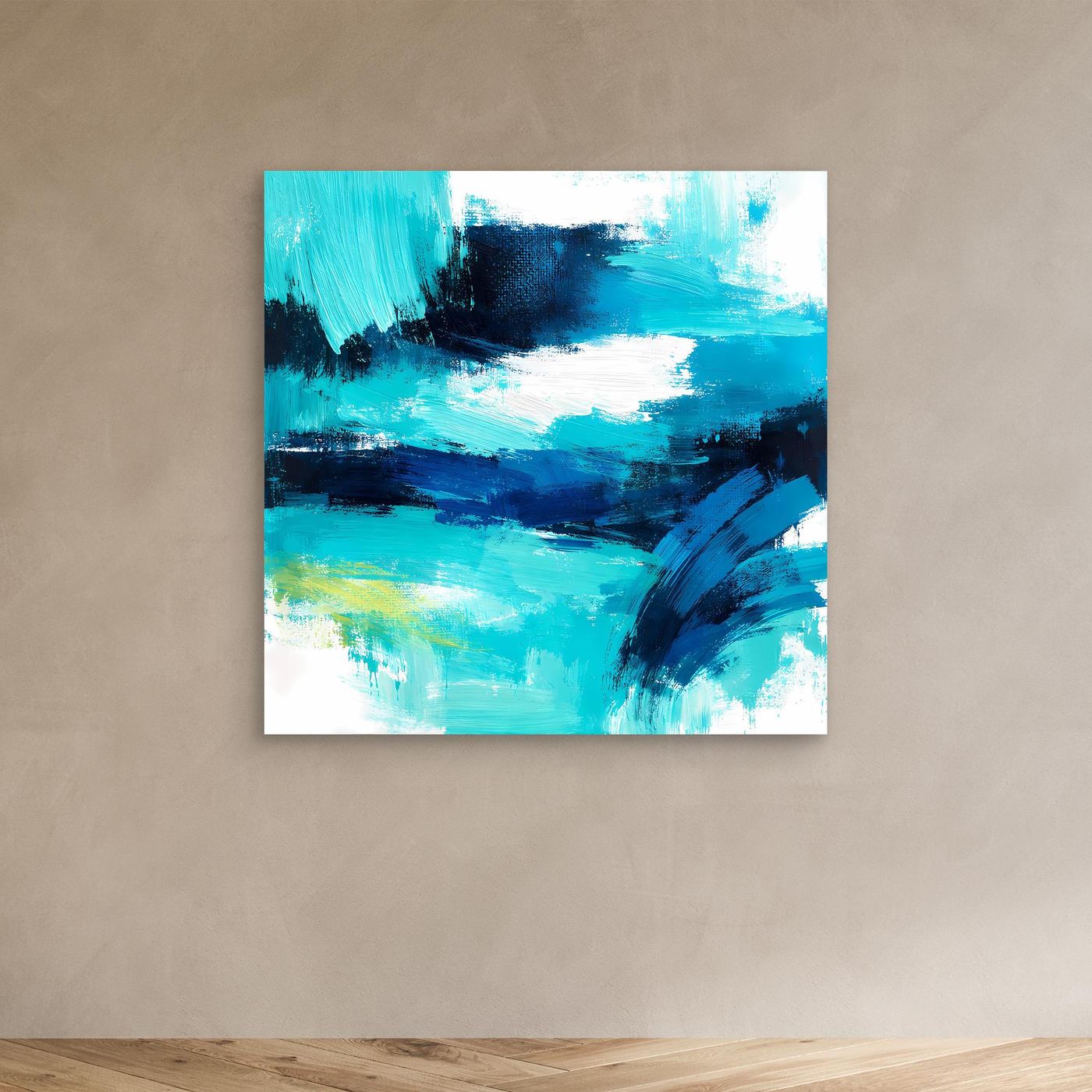 Premium Leinwand Modernes Abstraktes Wandbild Ocean Blue | Maritimes Kunstwerk im Impasto-Stil