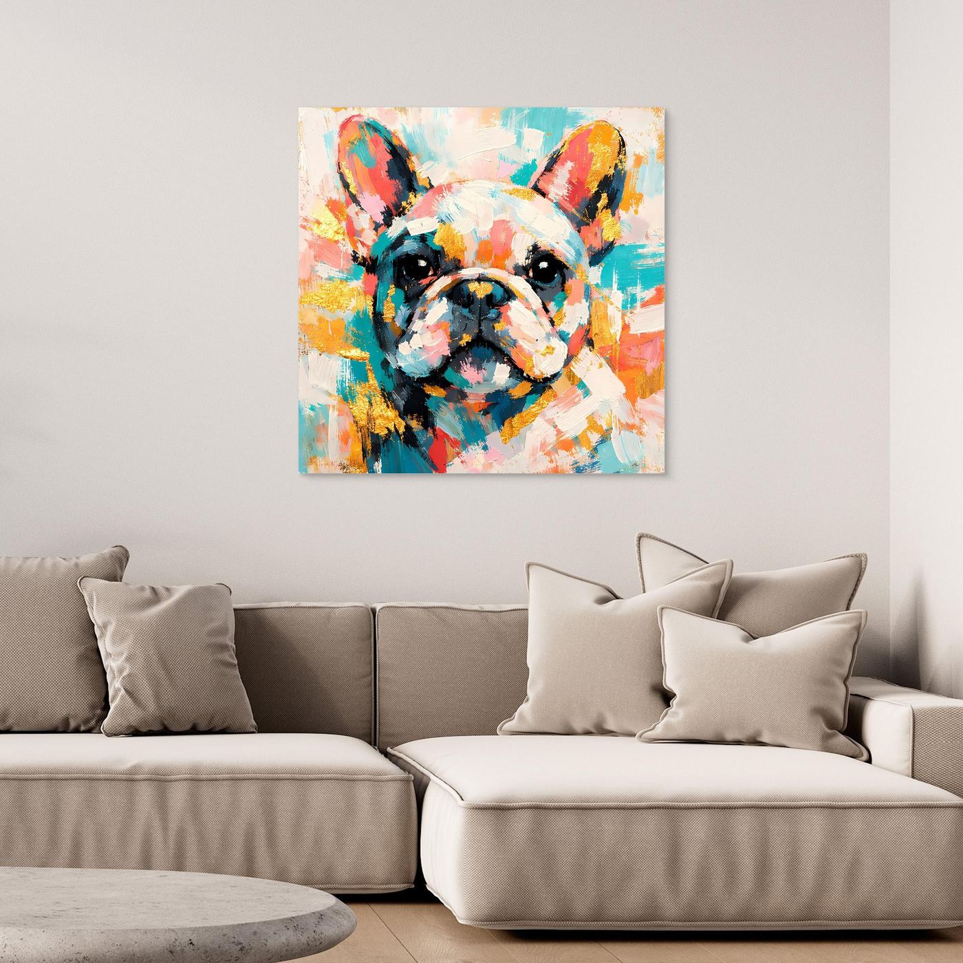 Leinwandbild Französische Bulldogge, abstraktes Farbporträt