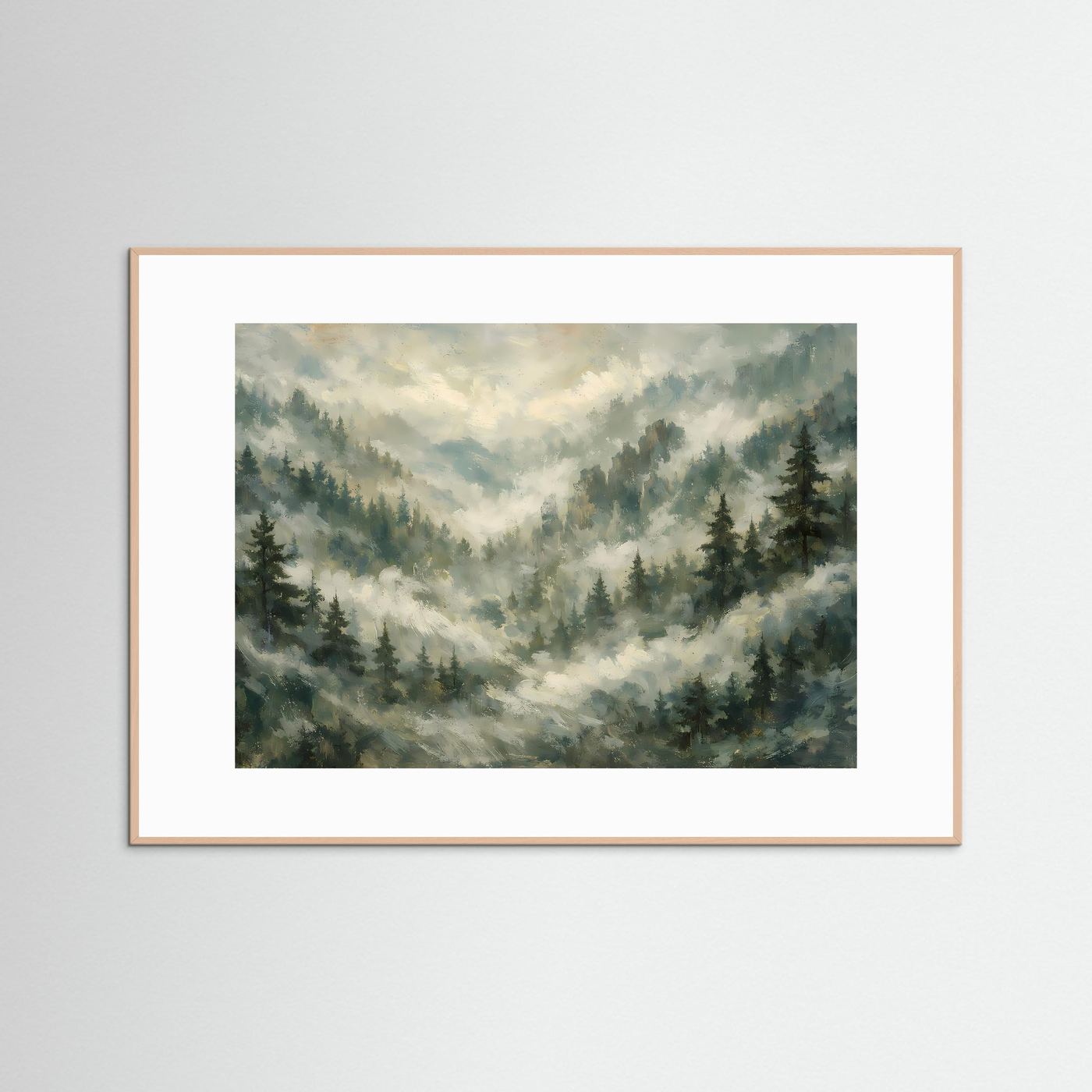 Neblige Bergidylle im Tannenwald | Panorama Natur & Landschaft Poster Querformat