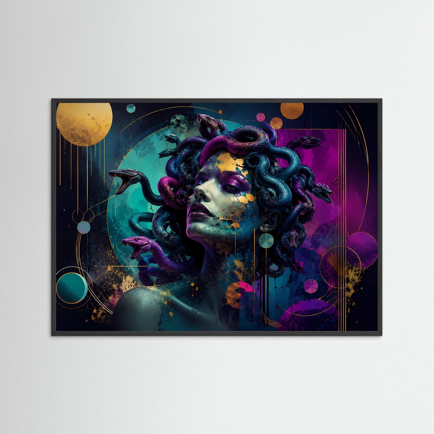 Medusa Poster | Moderne Abstrakte Mythologie Kunst | Neon Göttin mit Schlangen | Griechische Mythologie Wandbild | Luxuriöse Leinwand