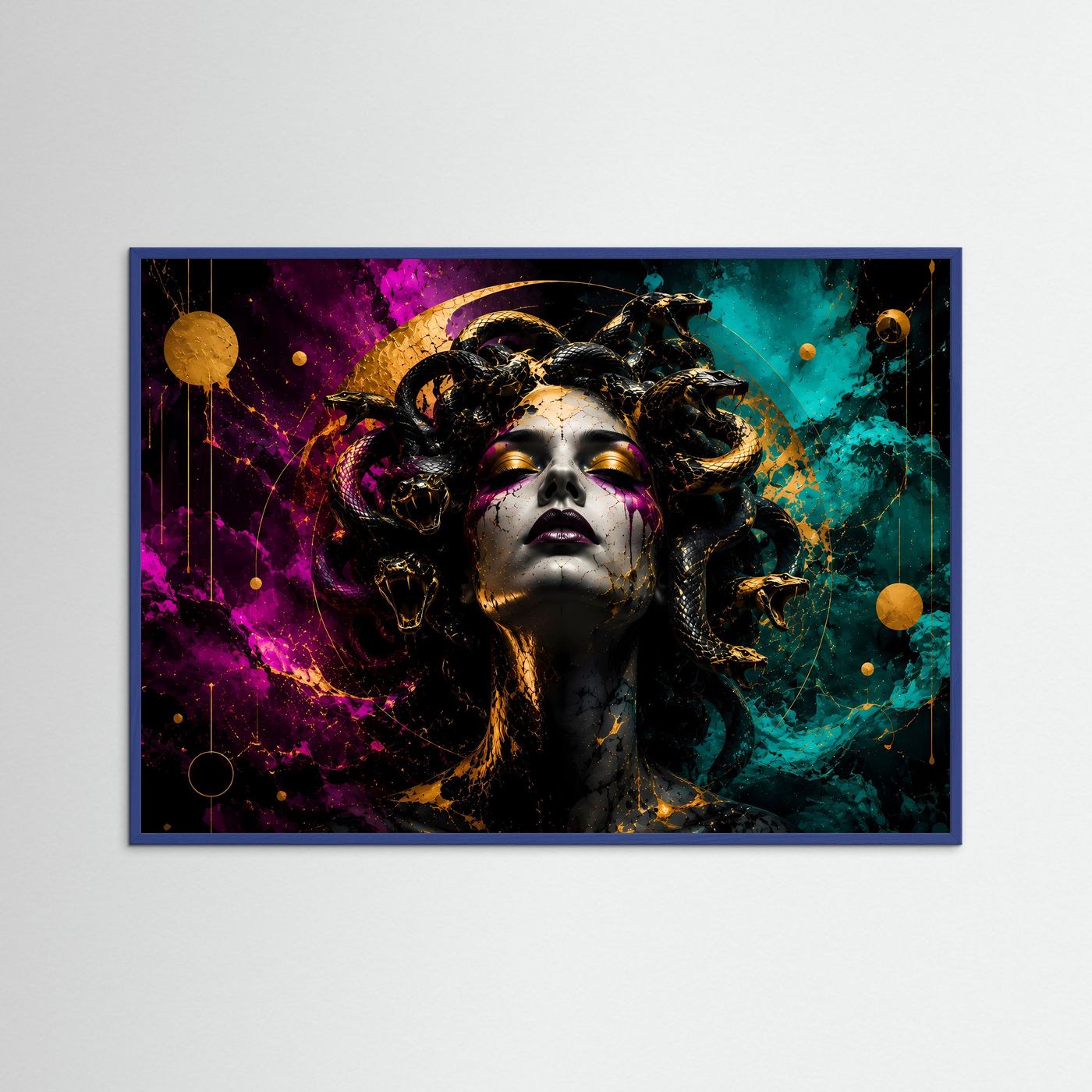 Medusa in Magenta & Türkis | Mystische Schlangenkunst mit Gold