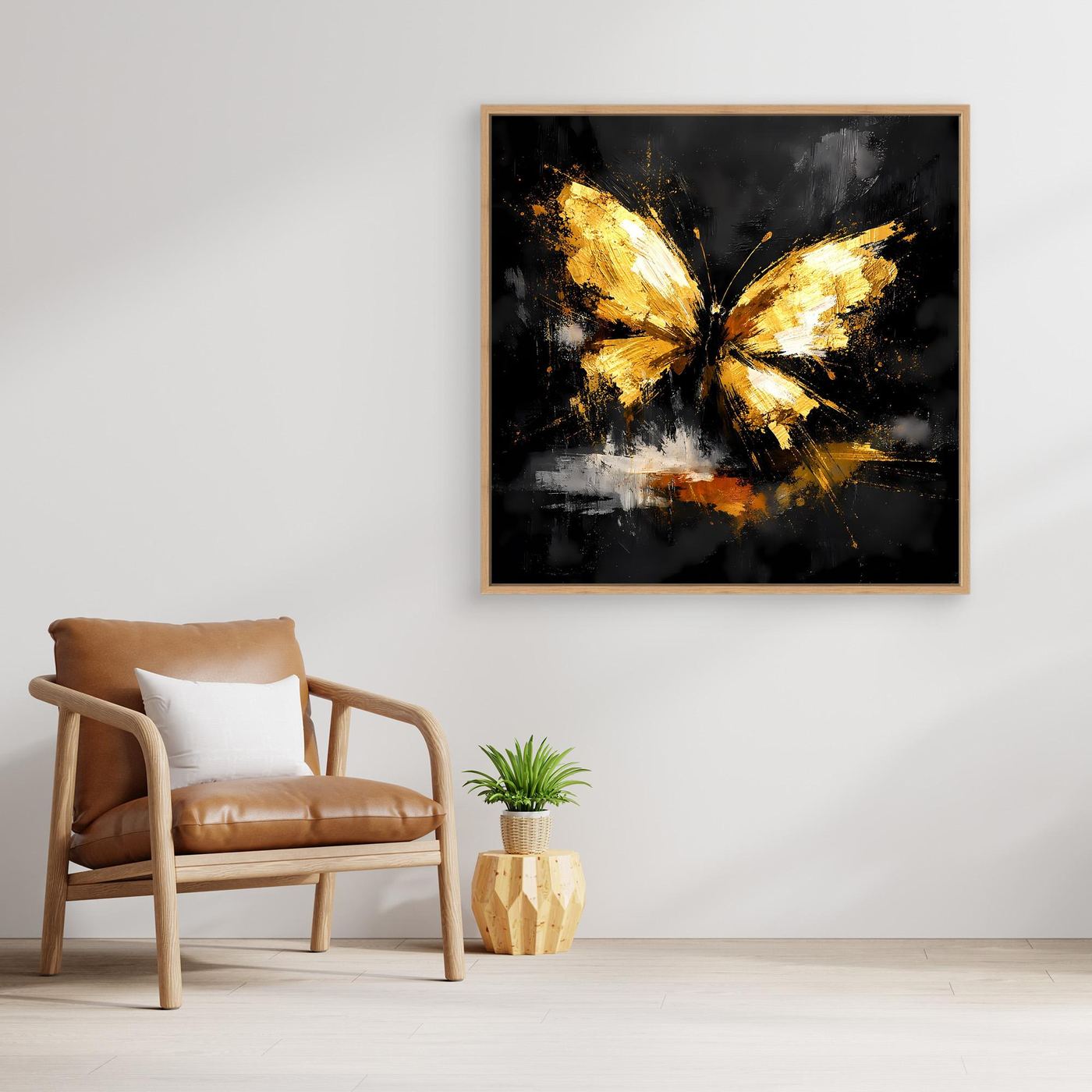 Leinwand Goldener Schmetterling Abstrakt | Modernes Insekten Wandbild Schwarz Gold