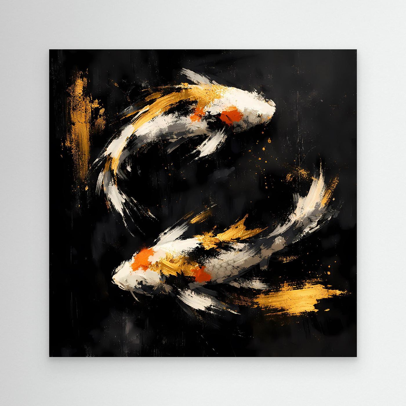 Leinwand Abstrakte Koi-Fische in Gold und Orange | Modernes Yin Yang Wandbild