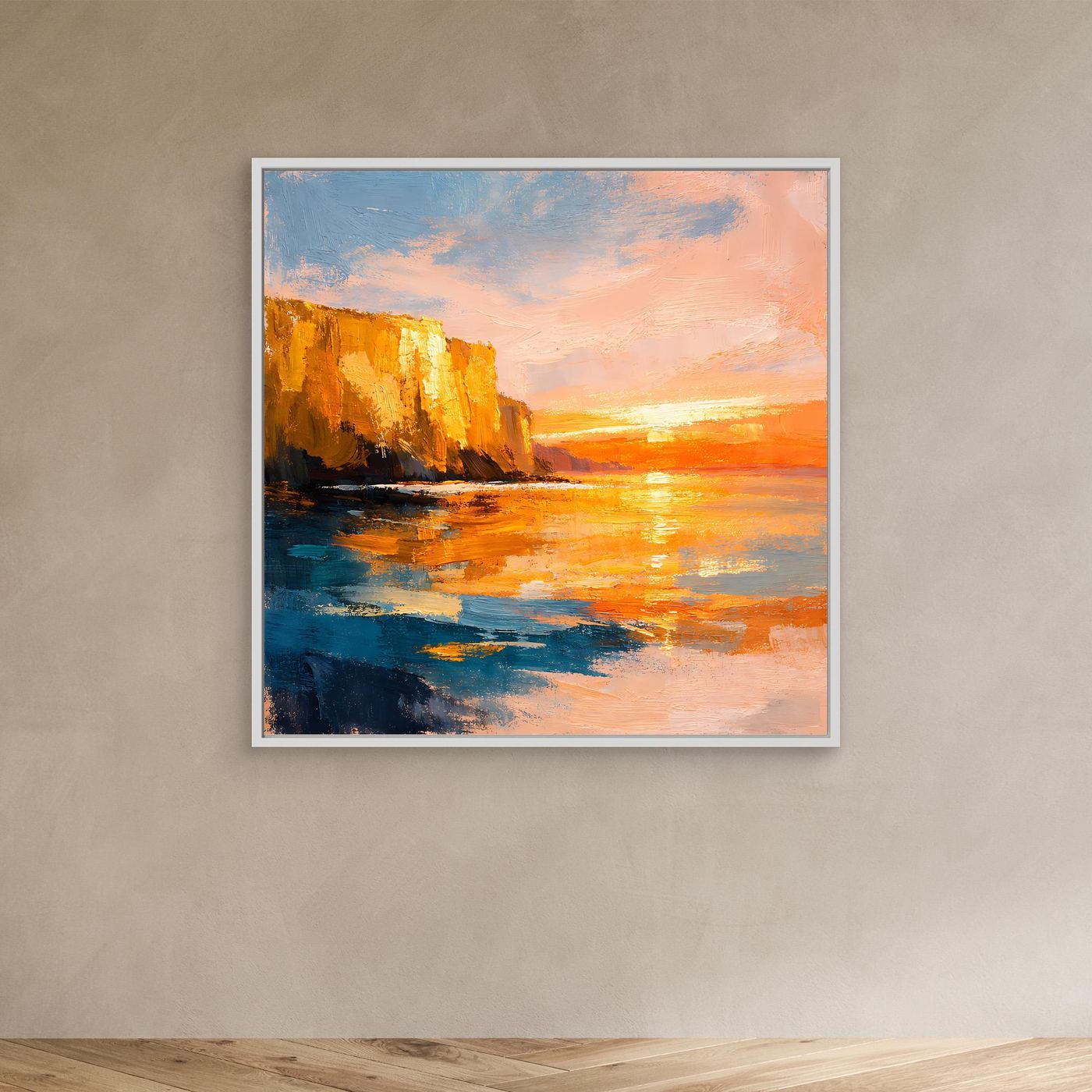 Leinwand Goldener Sonnenuntergang an der Steilküste | Abstraktes Meeres Wandbild
