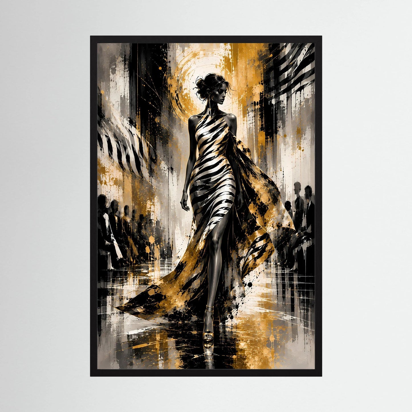 Elegante Frau in Gold & Schwarz | Abstrakte Fashion Kunst | Poster Hochformat