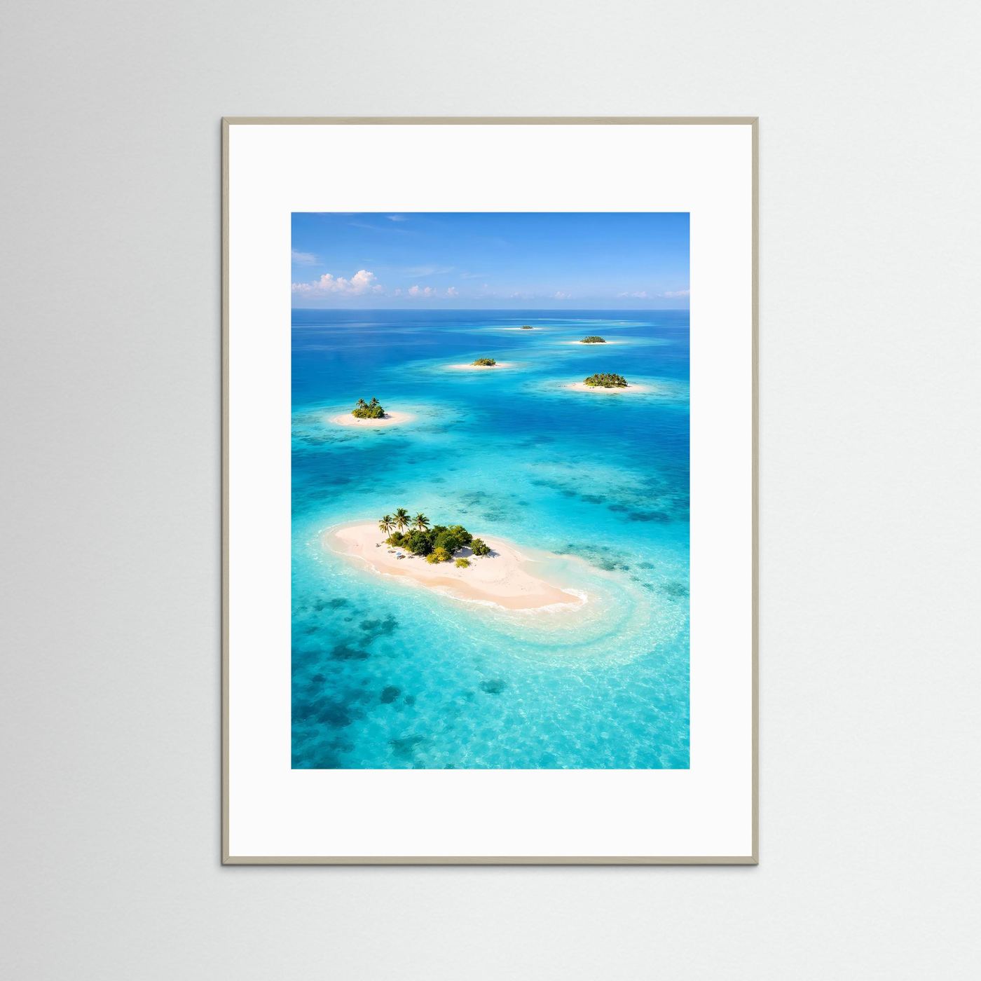 Insel-Wandbild im Ozean mit hellem Rahmen