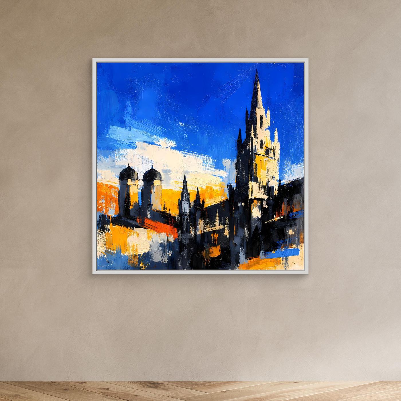 Leinwand Historische Stadtkulisse bei Sonnenuntergang | Abstraktes Architektur Wandbild