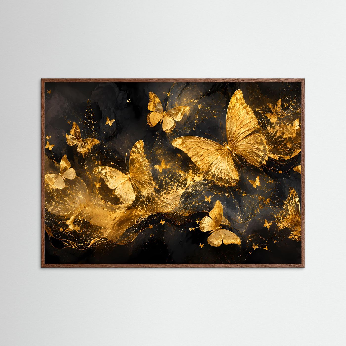 Goldene Schmetterlinge Poster | Luxuriöse Schwarz Gold Wandkunst | Elegantes Abstraktes Schmetterlingsbild | Modernes Wandbild | Premium Wall Art