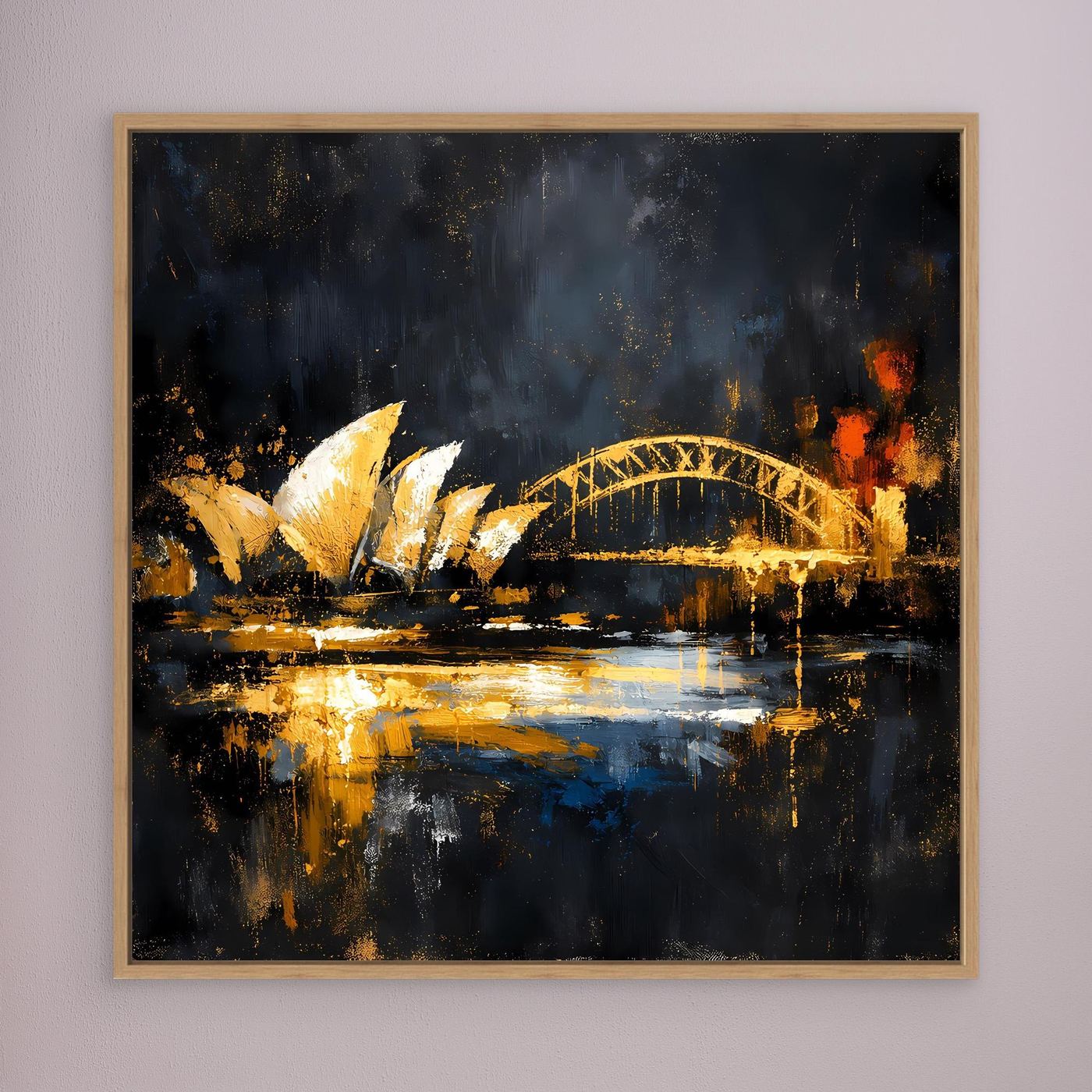 Leinwand Goldene Skyline von Sydney bei Nacht | Modernes Australien Wandbild