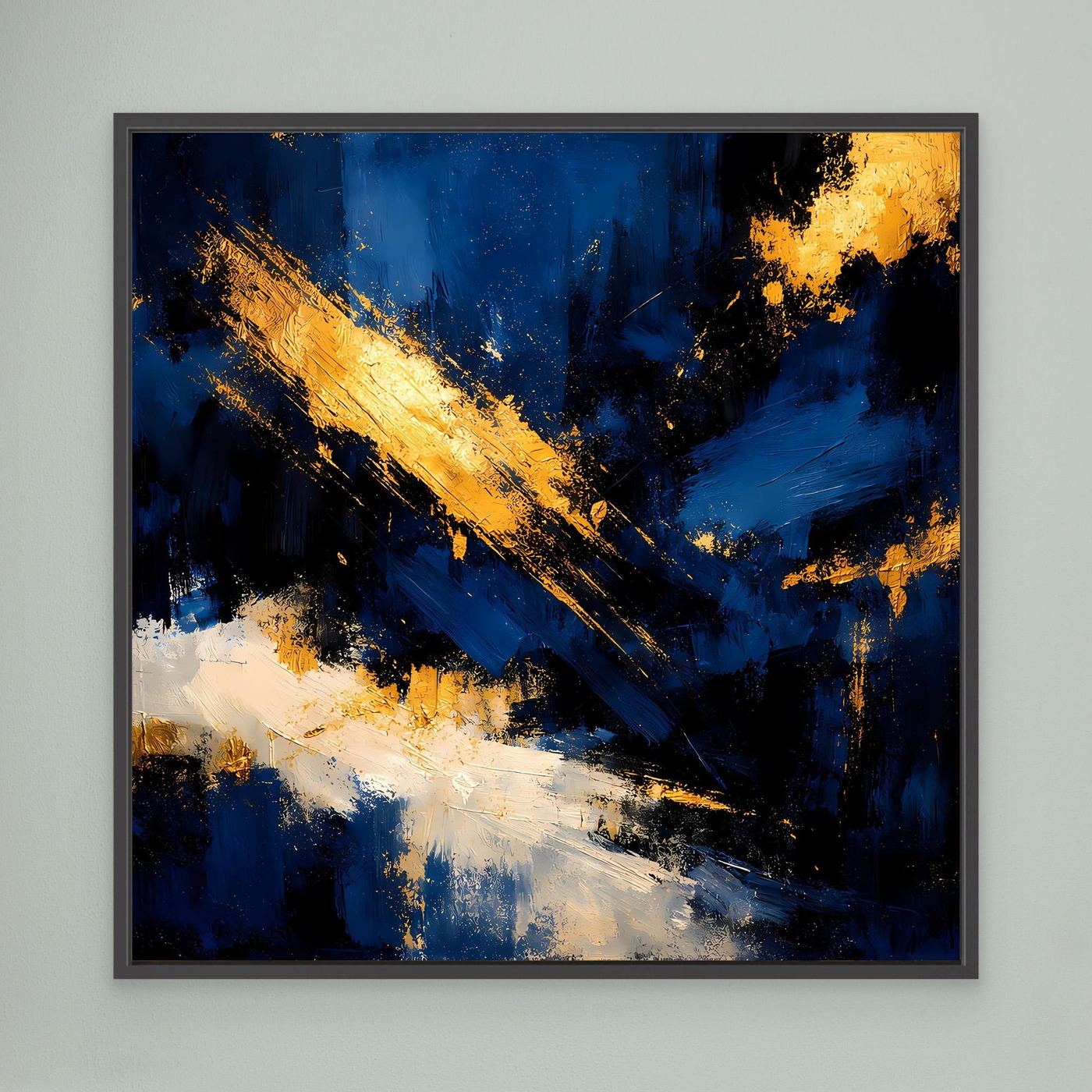 Leinwand Abstraktes Universum in Dunkelblau und Gold | Modernes Expressionistisches Wandbild