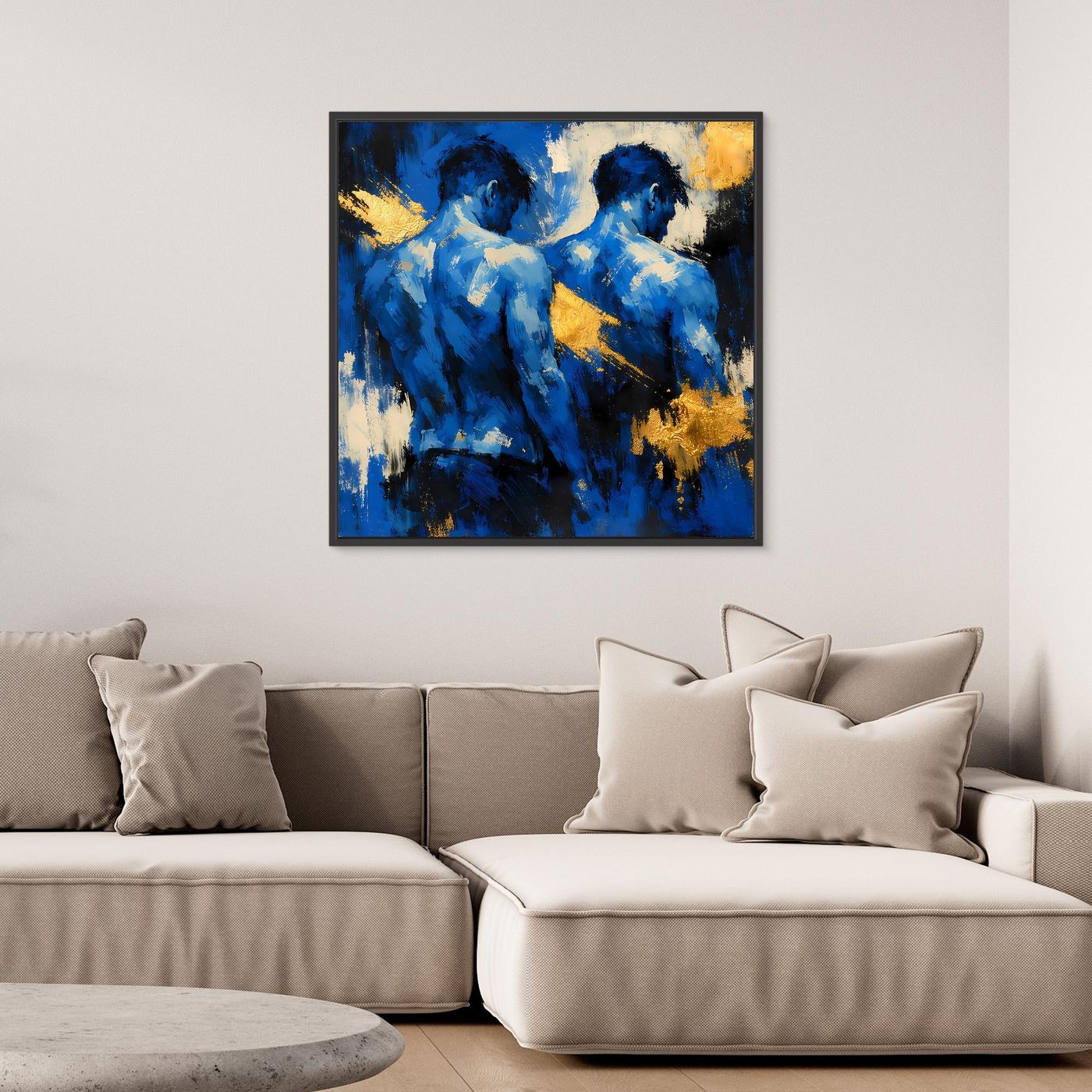 Leinwand Zwei Brüder in Blau | Abstraktes Männlicher Rücken Wandbild Gold
