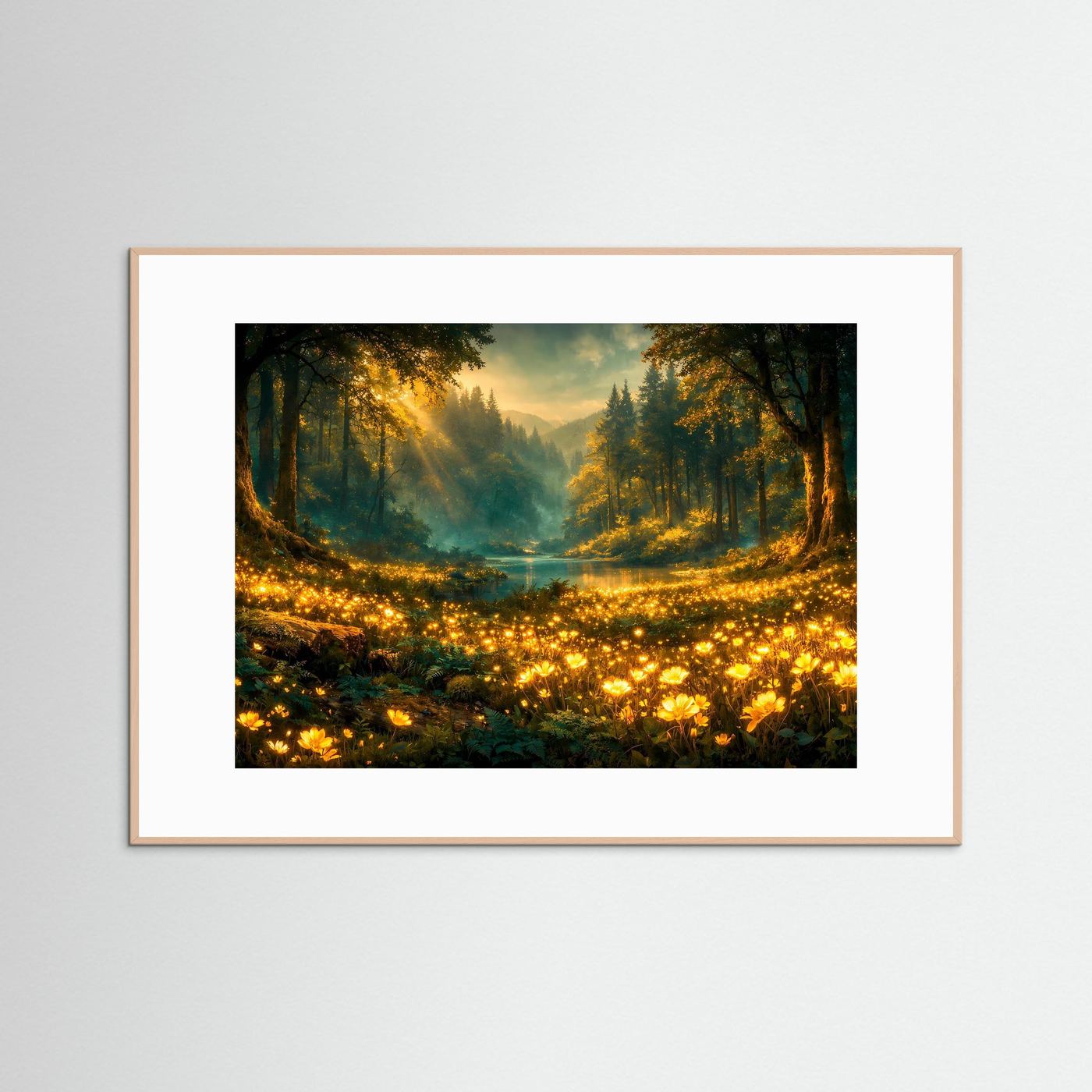 Wandposter Naturlandschaft im beigen Holzrahmen mit weißem Passepartout