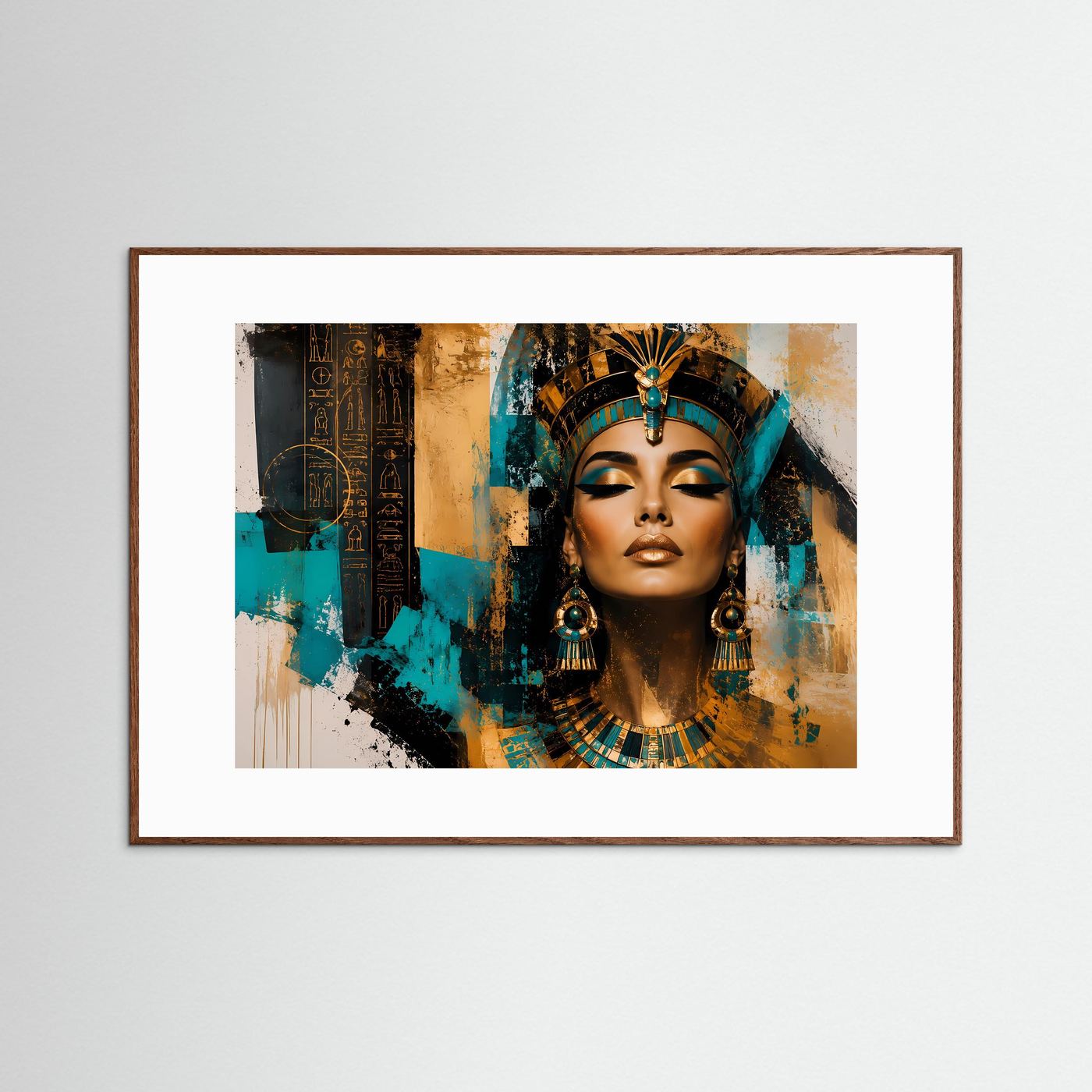 Ägyptische Königin in Gold & Türkis | Modernes Pharaonin Wandbild & Kunst-Poster
