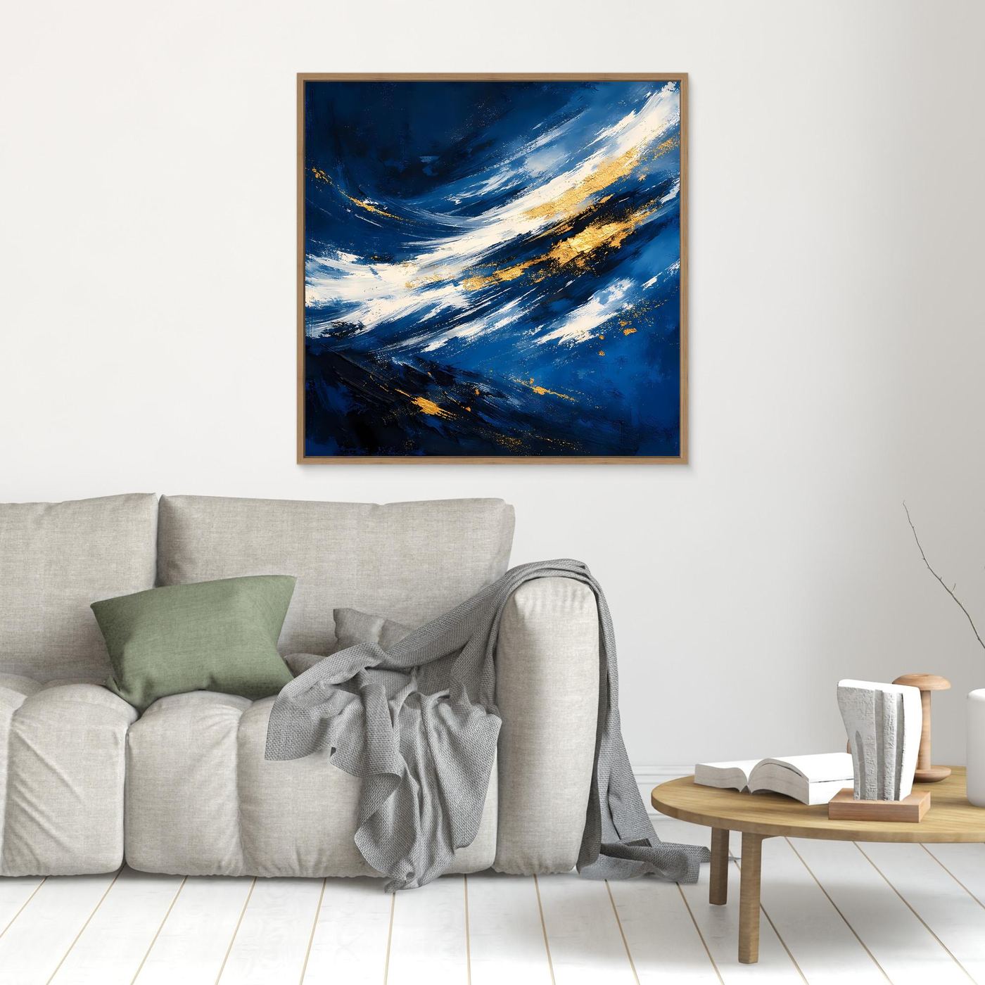 Leinwand Abstraktes Meeresgemälde in Dunkelblau und Gold | Modernes Ozean Wandbild