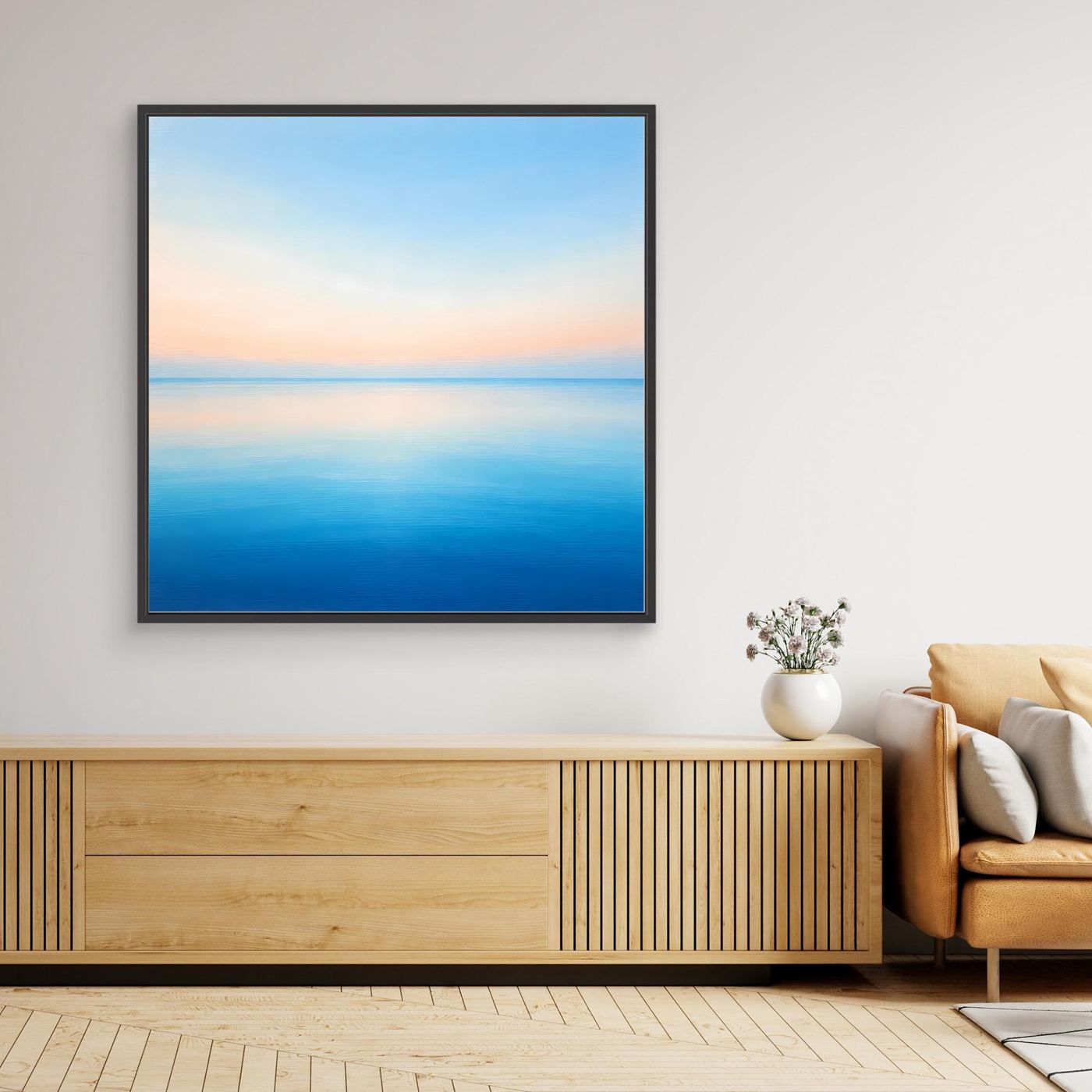 Leinwand Minimalistischer Meereshorizont im Pastelllicht | Abstraktes Ozean Wandbild