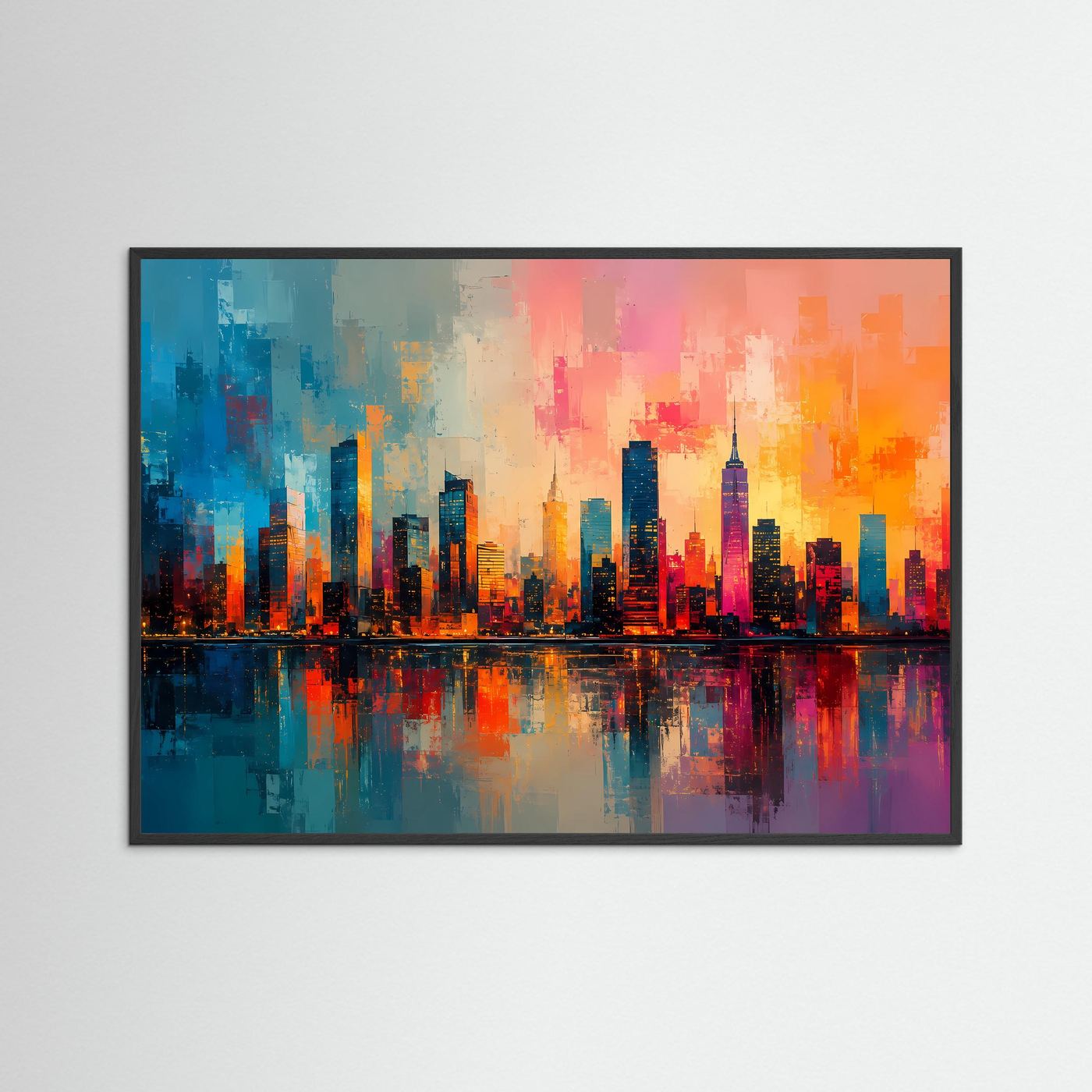 Faszinierende Skyline bei Sonnenuntergang | Moderne Stadt- & Architektur-Kunst im Querformat