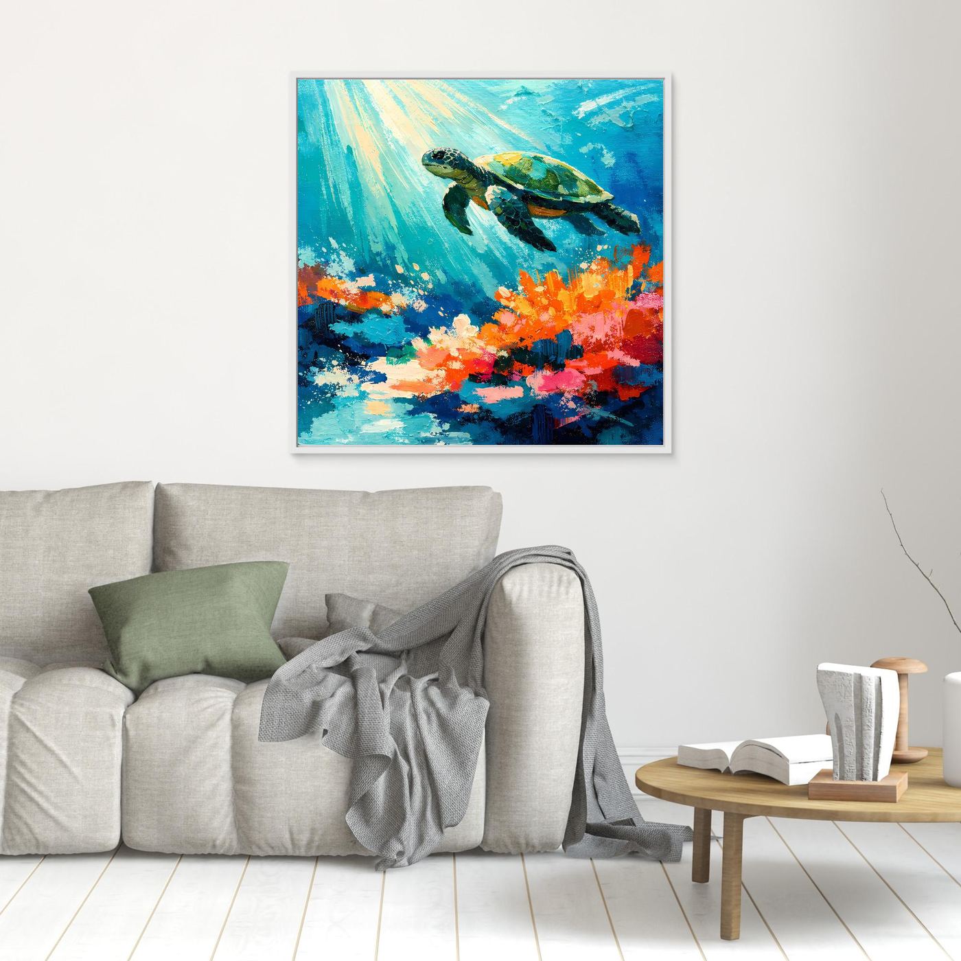 Leinwand Elegante Meeresschildkröte im Korallenriff | Abstraktes Ozean Wandbild