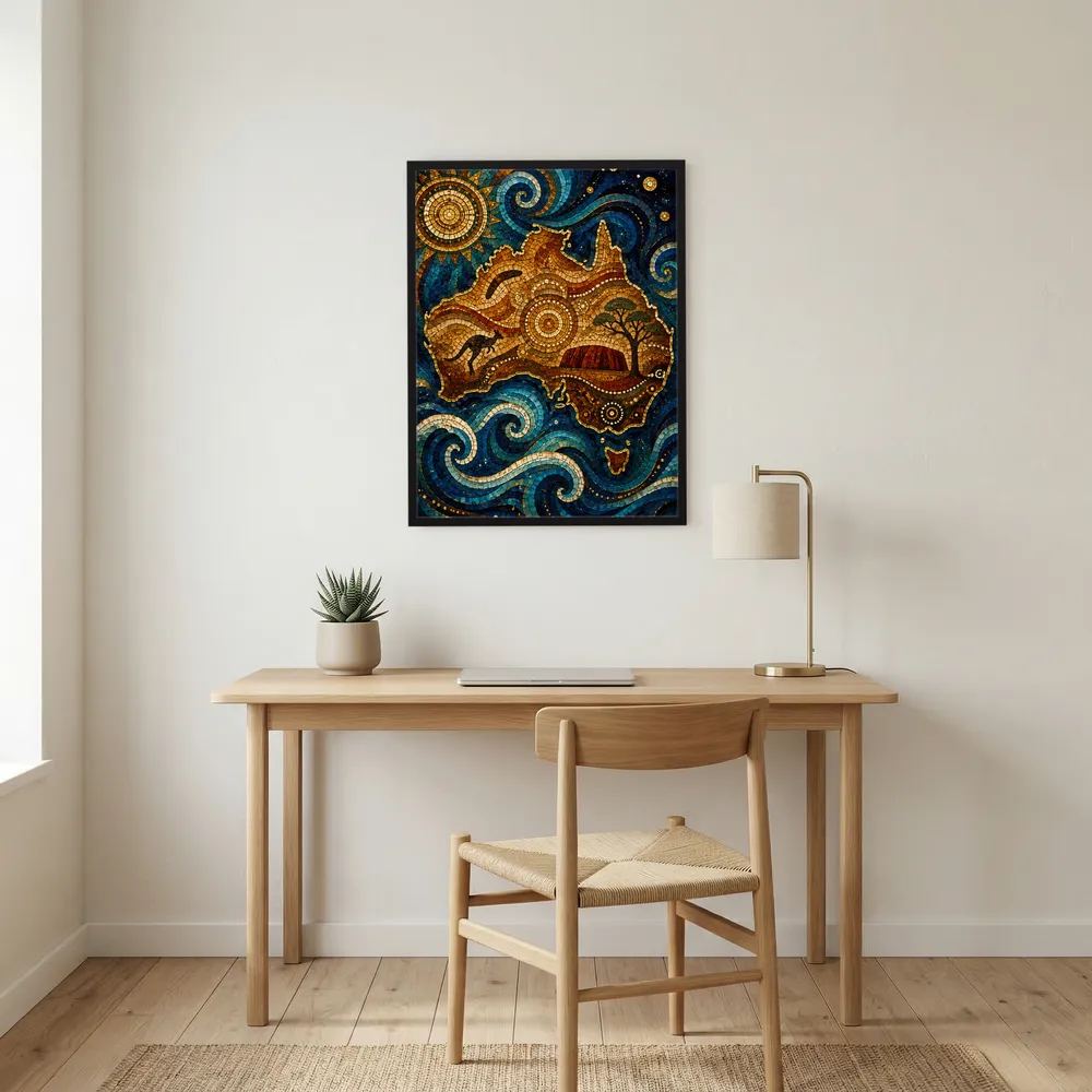 Poster mit Mosaikmotiv in Blau und Gold