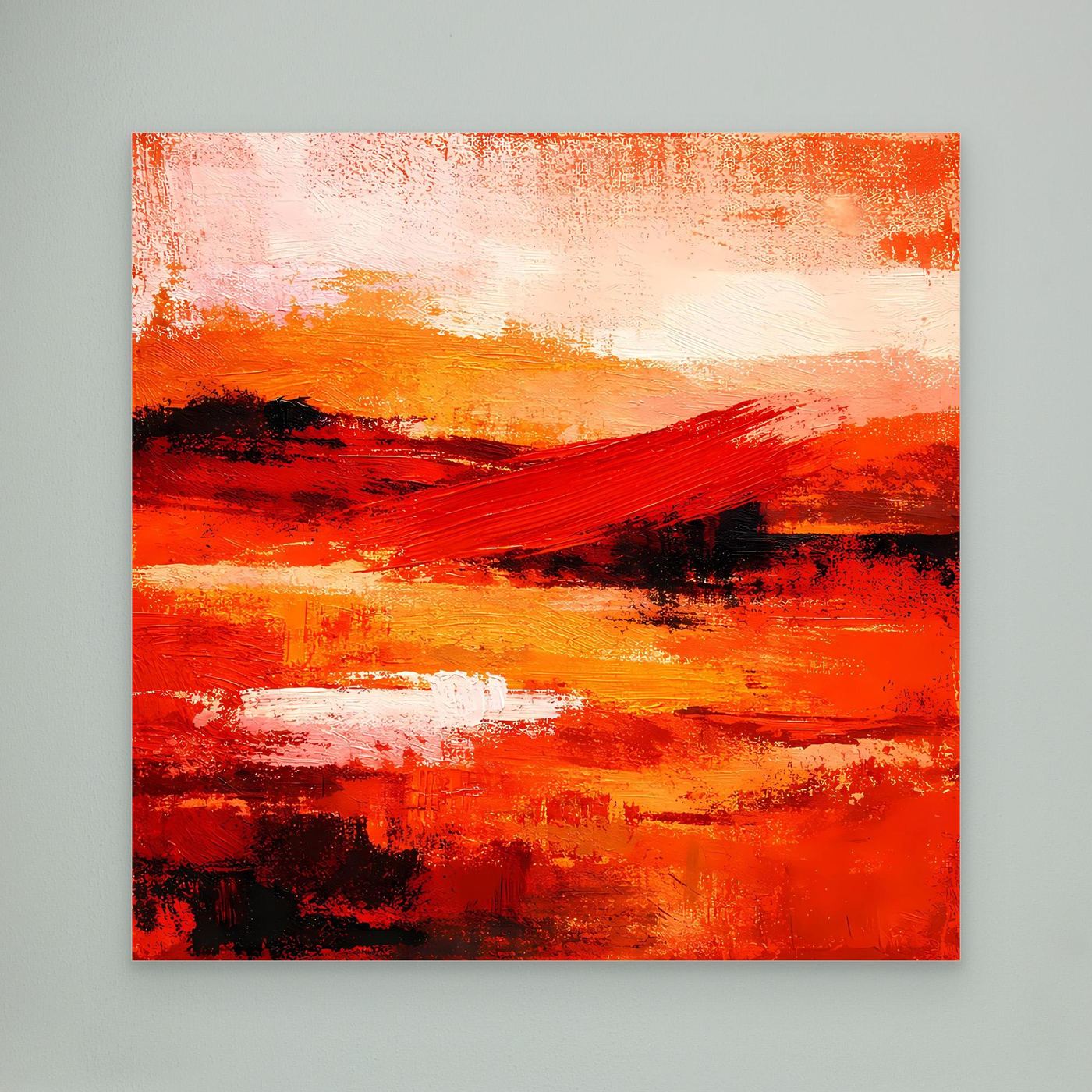Abstraktes Leinwand-Wandbild mit roten und orangefarbenen Pinselstrichen, ohne Rahmen