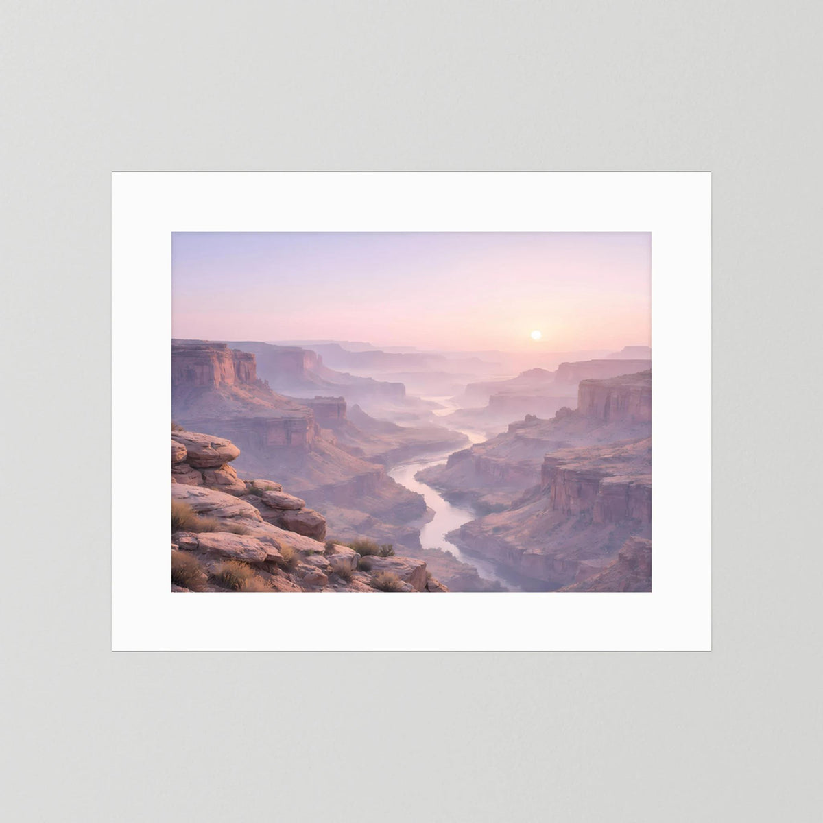 Canyon-Wandbild im Sonnenaufgang, Querformat mit weißem Passepartout