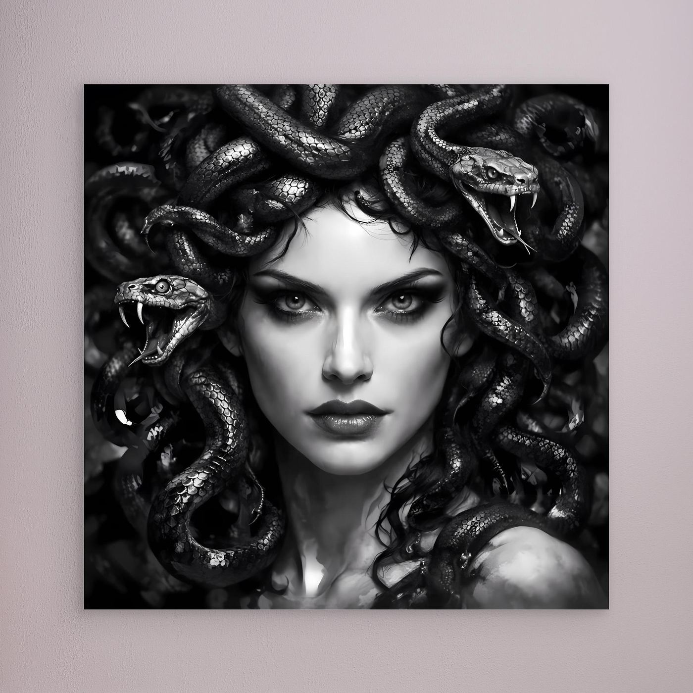 Leinwand Mystische Medusa im Schlangenkleid | Düsteres Mythologie Wandbild