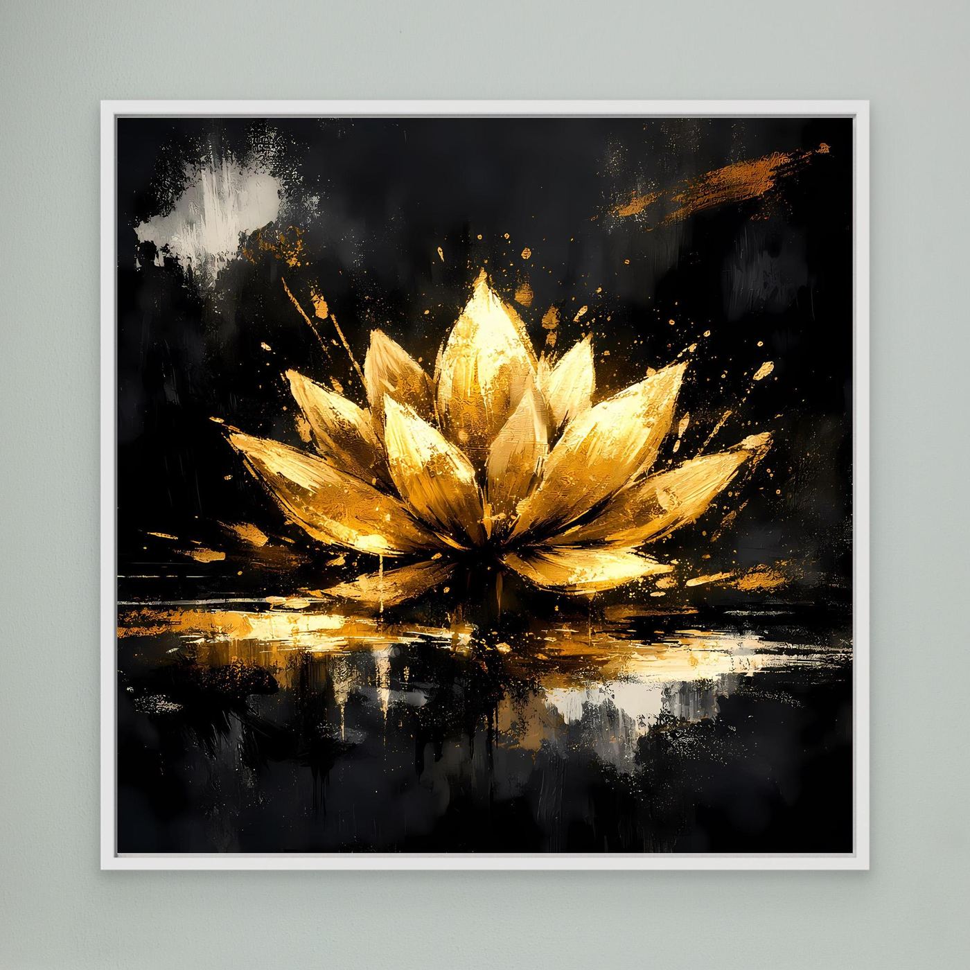 Leinwand Goldene Lotusblüte Abstrakt | Modernes Lotus Wandbild Schwarz Gold