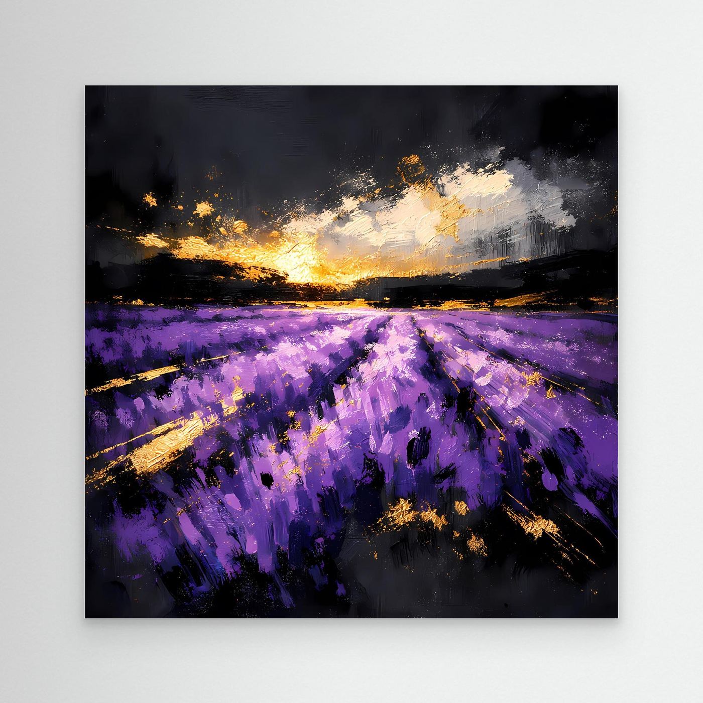 Leinwand Magisches Lavendelfeld bei Sonnenuntergang | Abstraktes Natur Wandbild