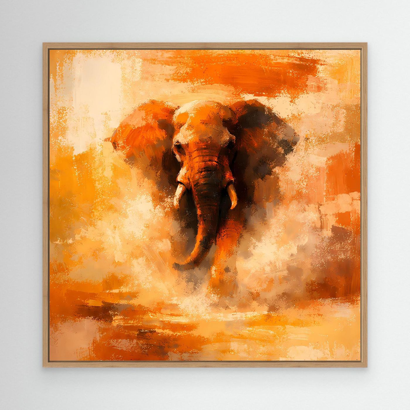 Leinwand Abstraktes Elefanten Gemälde | Modernes Kraftvolles Tier Wandbild Orange Ocker