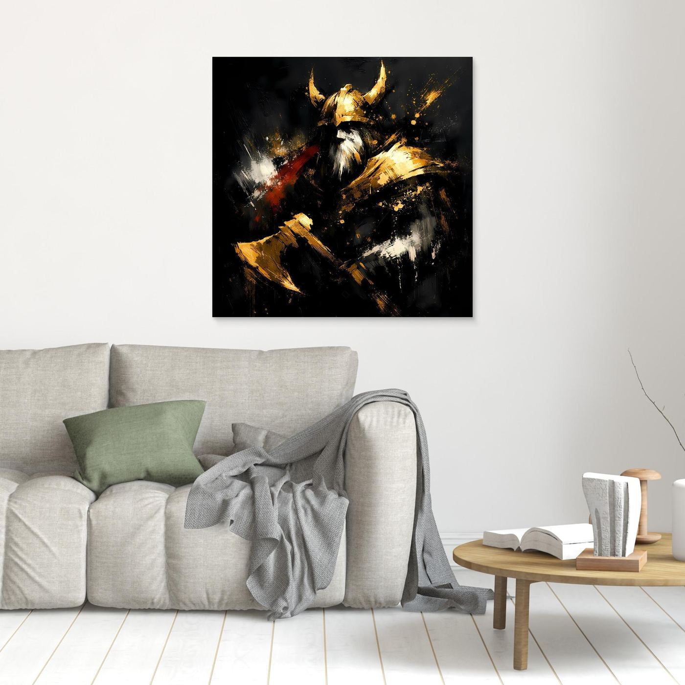 Leinwand Goldener Wikinger Krieger | Abstraktes Nordmann Wandbild Modern