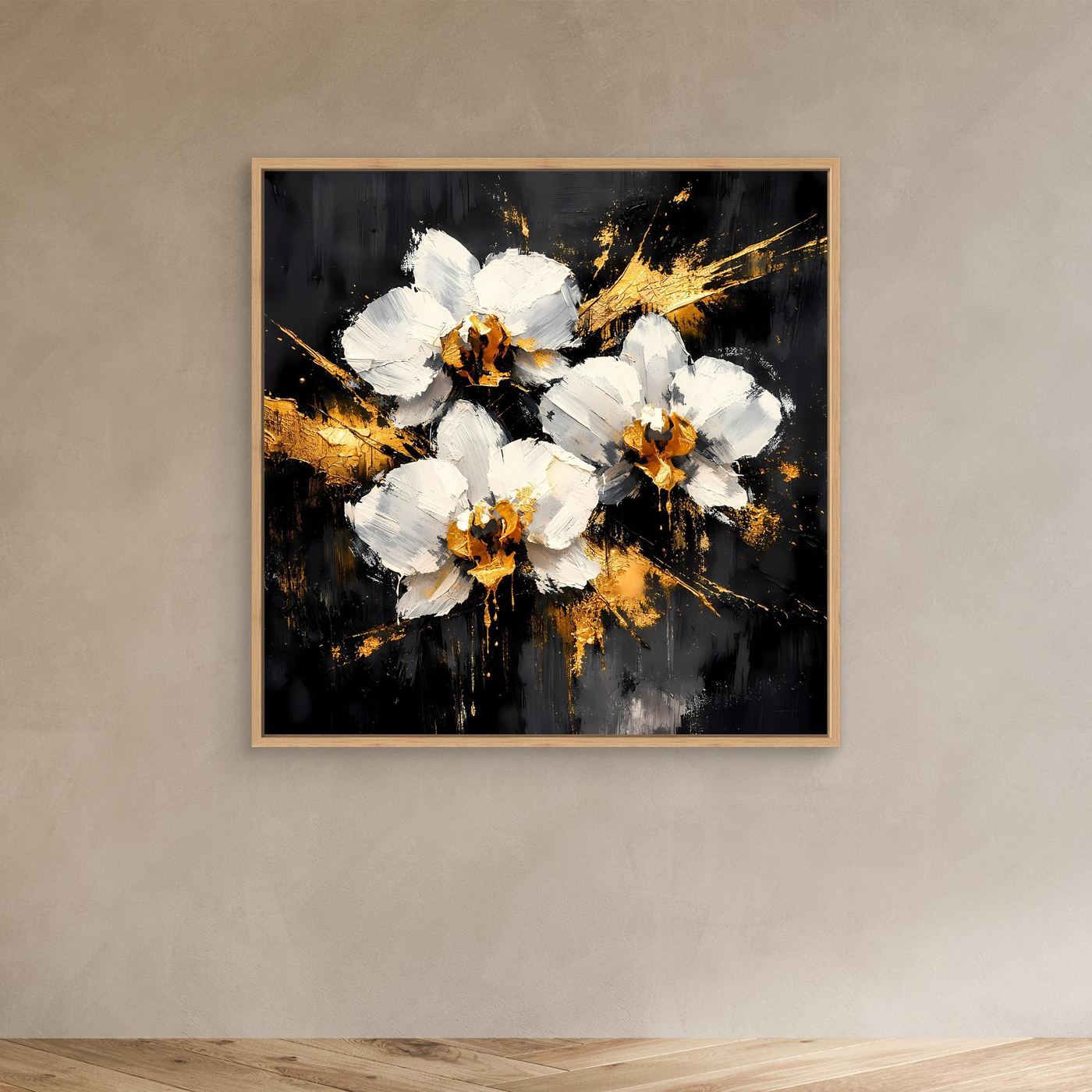 Leinwand Elegante Orchideen in Weiß und Gold | Modernes Abstraktes Blumen Wandbild