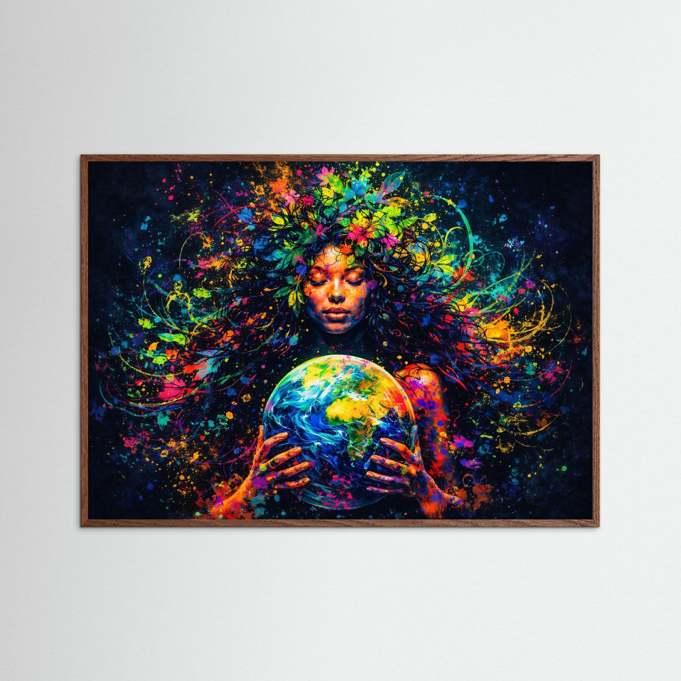 Mutter Erde Kunstmotiv mit Globus | Buntes Natur Göttin Wandbild & Poster Querformat