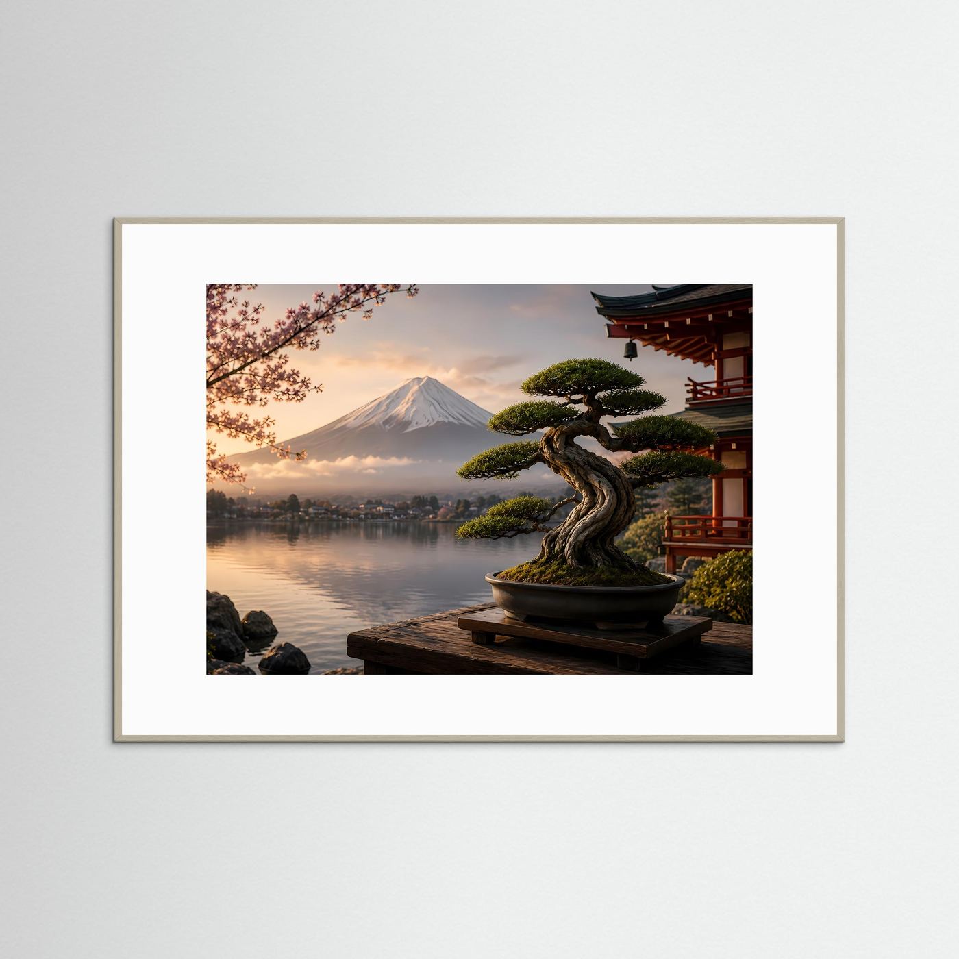 Japanischer Bonsai mit Fuji | Harmonische Zen Wandkunst