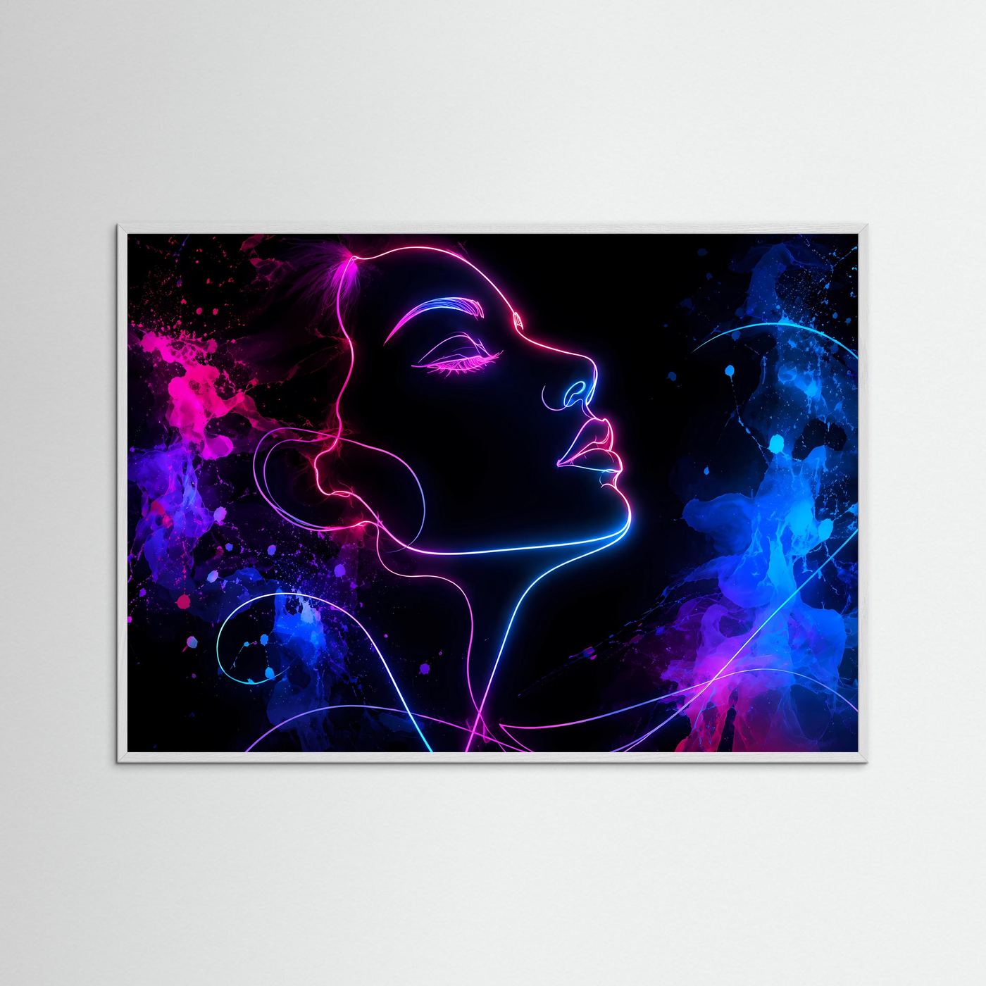 One Line Art Gesicht Poster | Neon Frauenprofil in Pink und Blau | Abstrakte Line Art Wandkunst | Modernes Minimalistisches Wandbild