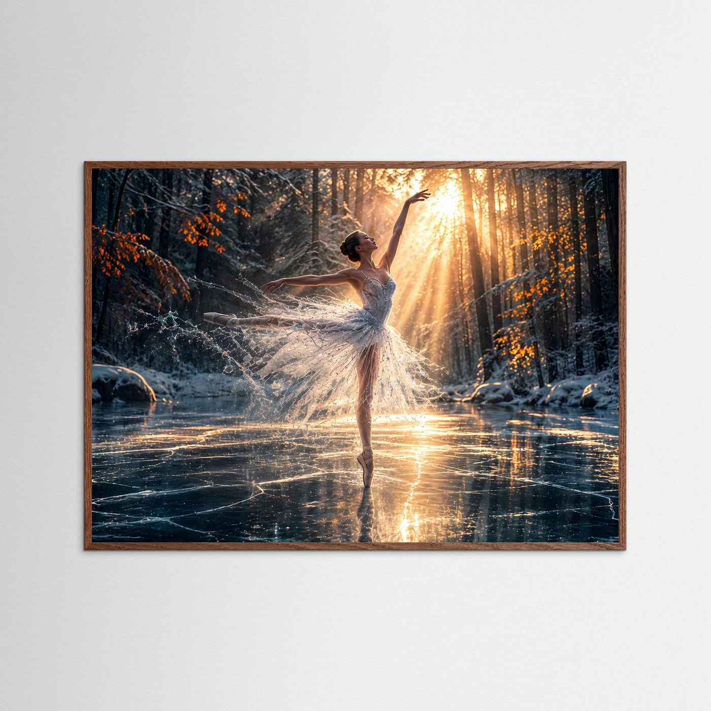 Ballerina im Winterwald Poster | Elegante Tänzerin auf Eis | Ballett Wandbild | Magische Winterkunst | Fine Art Print