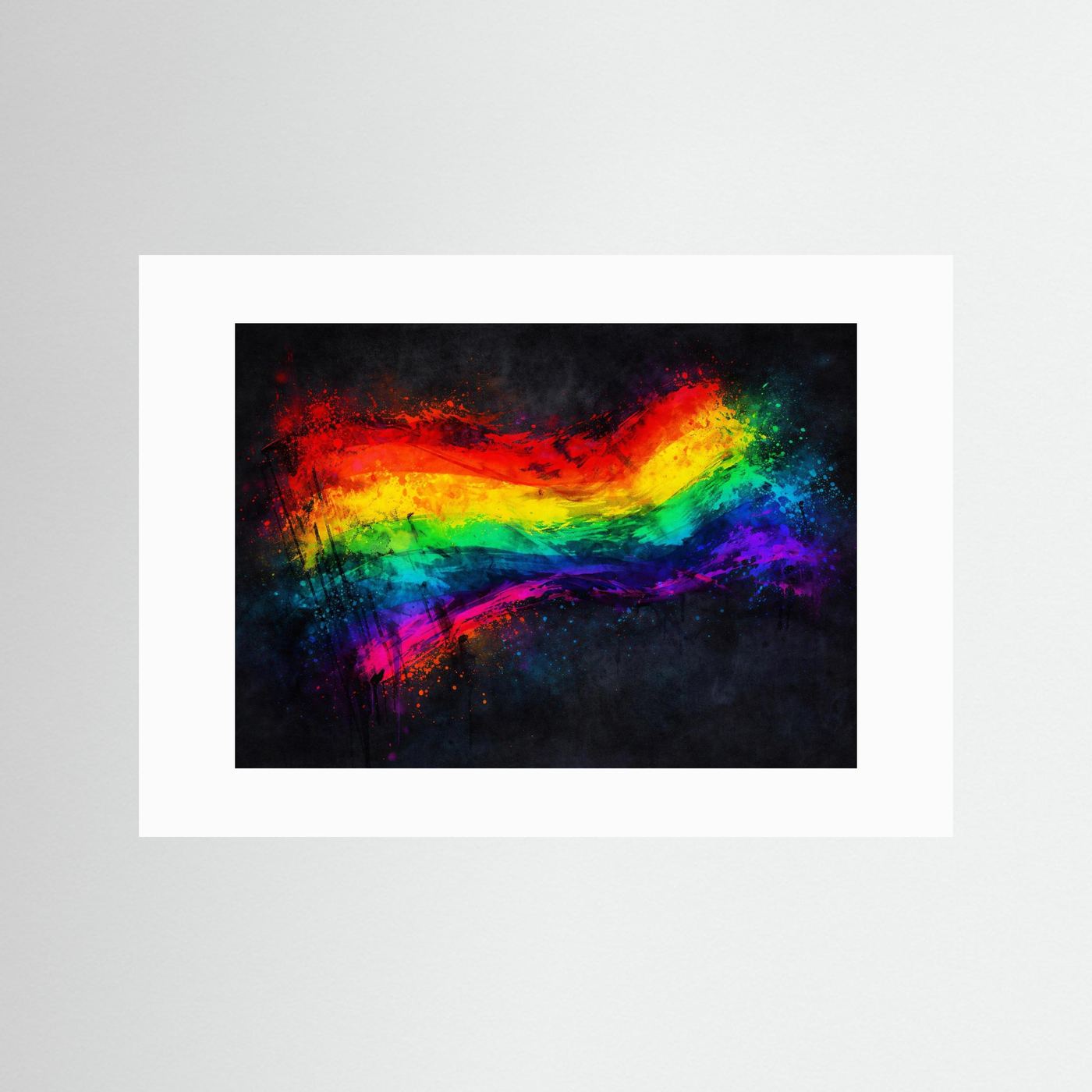 Dynamische Regenbogenflagge im Farbexplosion-Stil | Rainbow Pride Kunst Poster Querformat
