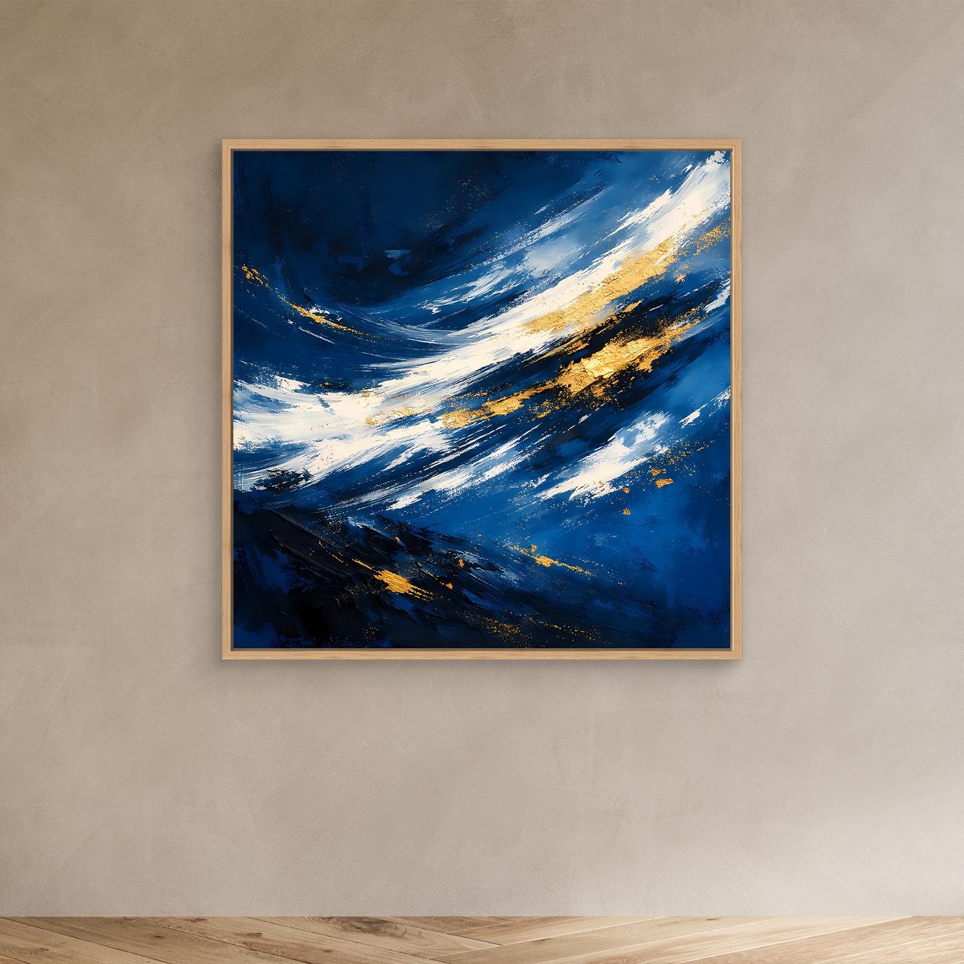 Leinwand Abstraktes Meeresgemälde in Dunkelblau und Gold | Modernes Ozean Wandbild