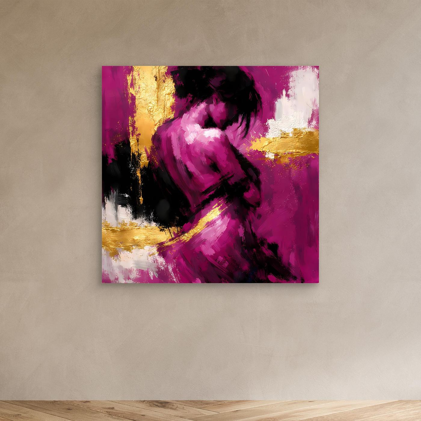 Leinwand Elegante Silhouette in Magenta | Abstraktes Frauengestalt Wandbild Gold