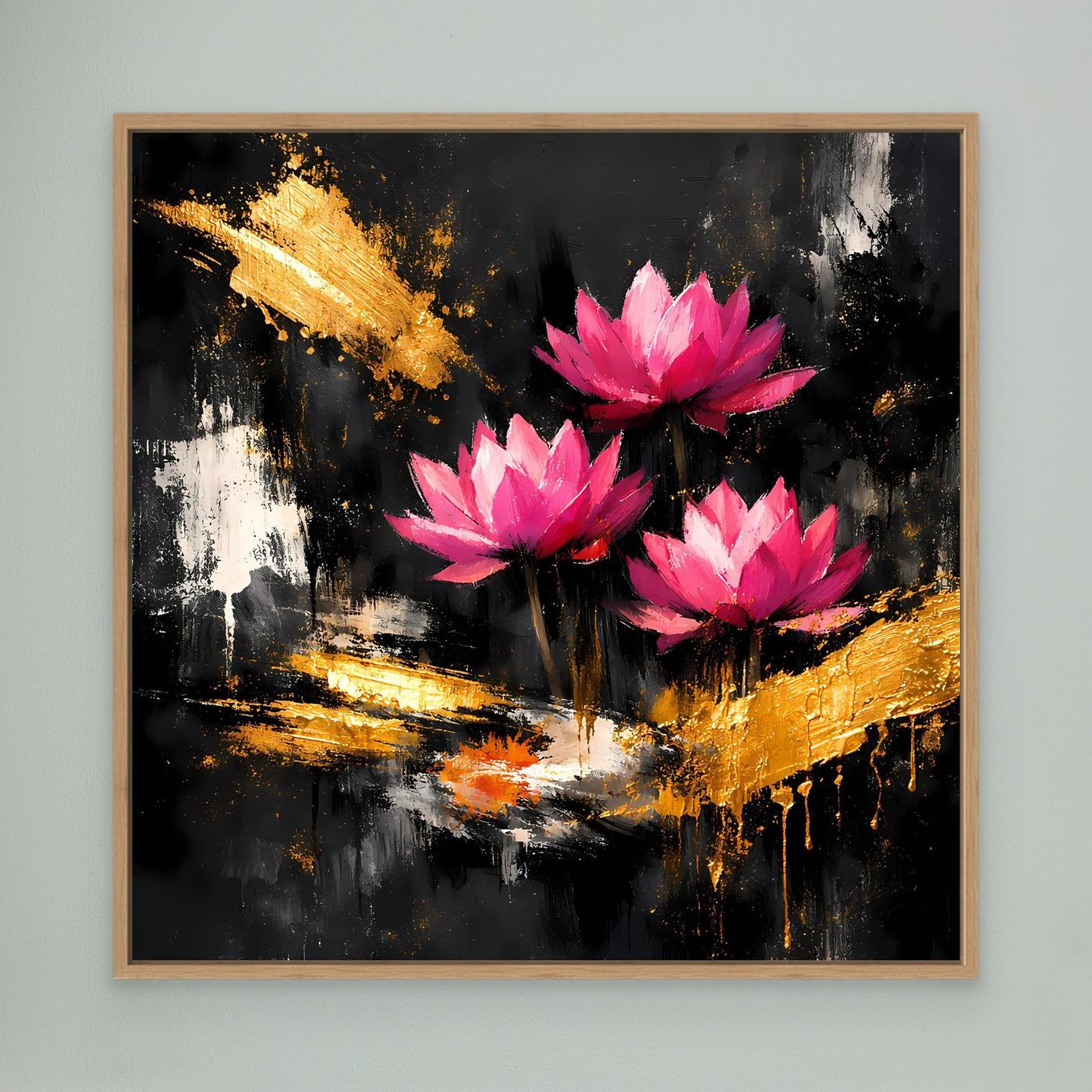 Leinwand Prachtvolle Lotusblüten in Pink und Gold | Modernes Abstraktes Blumen Wandbild