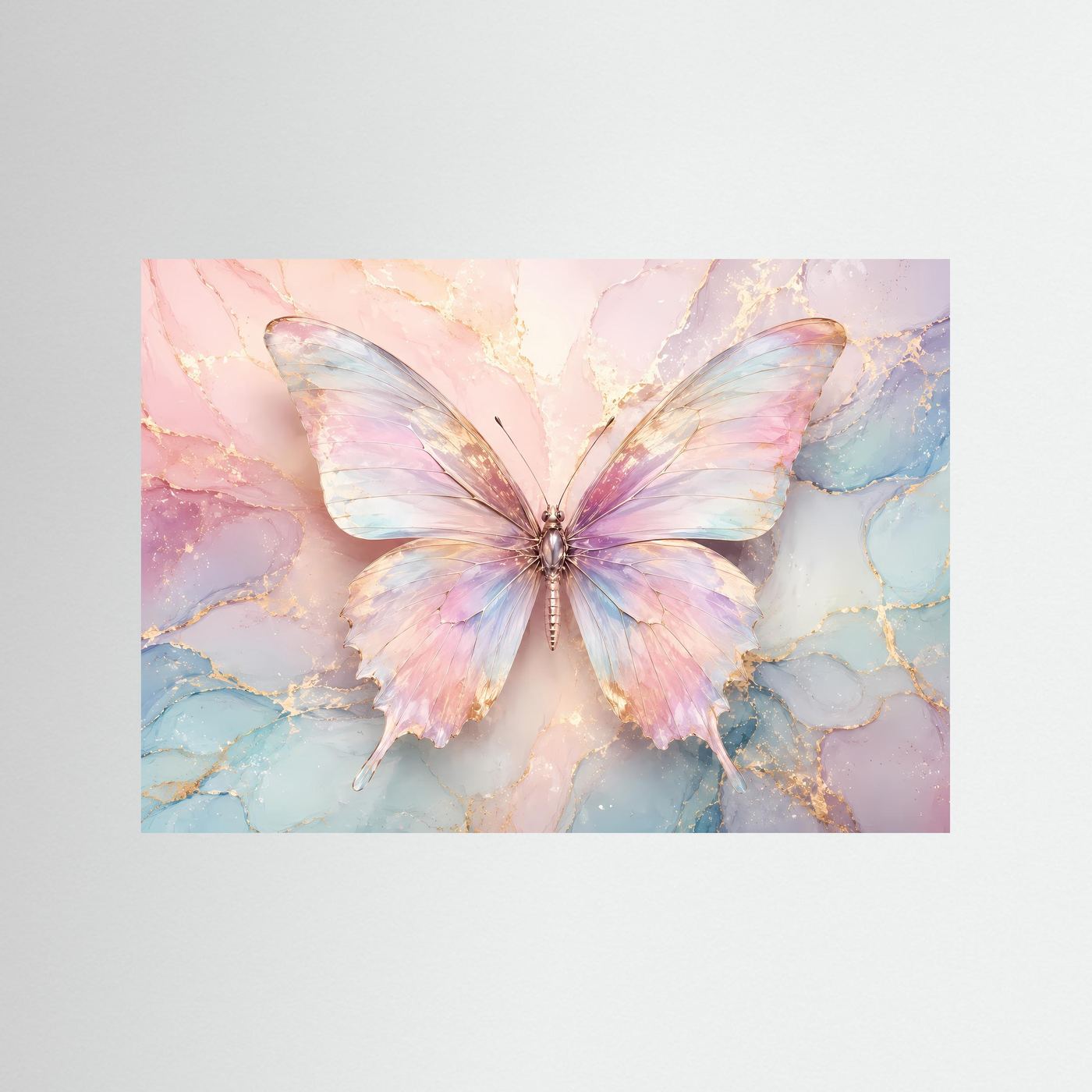 Pastell Schmetterling | Elegantes Wandbild in Rosa, Blau & Gold