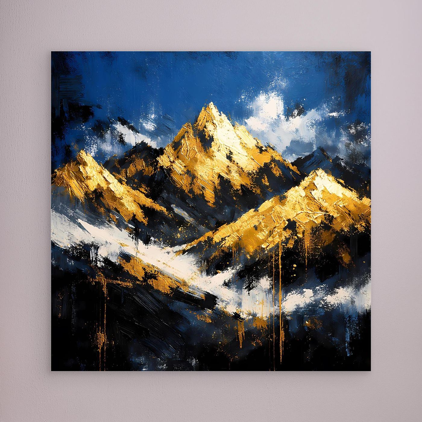 Leinwand Abstraktes Berggemälde in Blau und Gold | Modernes Berge Wandbild
