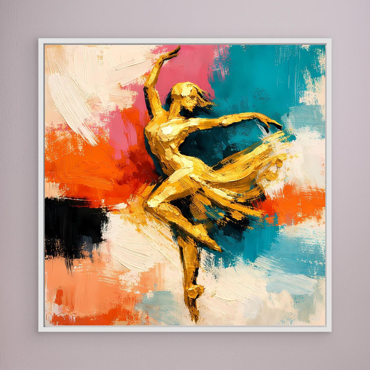 Leinwand Elegante Goldene Tänzerin im Flug | Abstraktes Ballett & Modern Art Wandbild