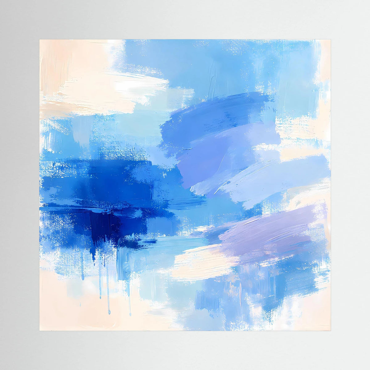 Leinwand Abstrakte Blaue Pinselstriche | Modernes Minimalistisches Wandbild Meer