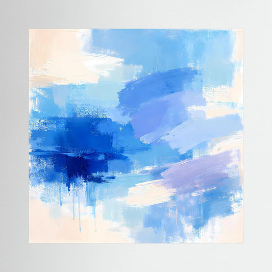 Leinwand Abstrakte Blaue Pinselstriche | Modernes Minimalistisches Wandbild Meer