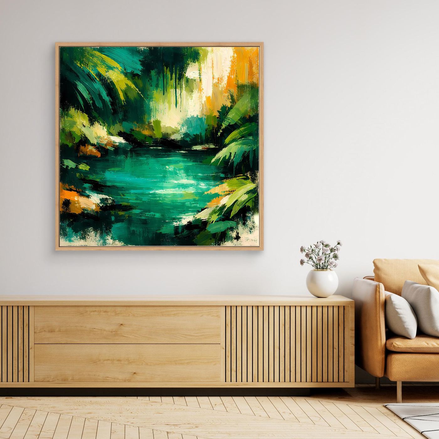 Leinwand Abstraktes Dschungelgewässer | Modernes Urwald Wandbild Smaragdgrün