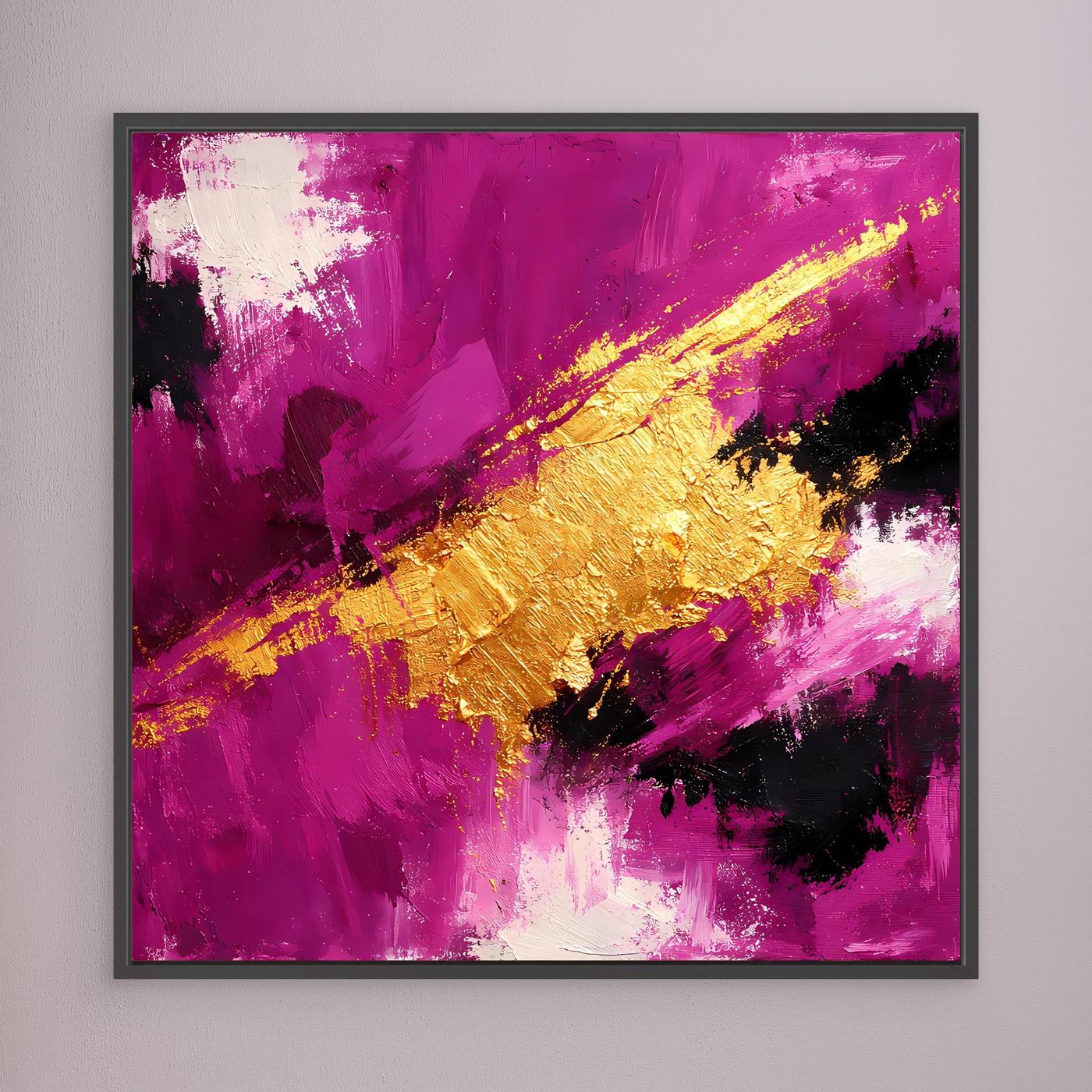 Leinwand Expressives Farbenspiel in Beere und Gold | Modernes Abstraktes Wandbild